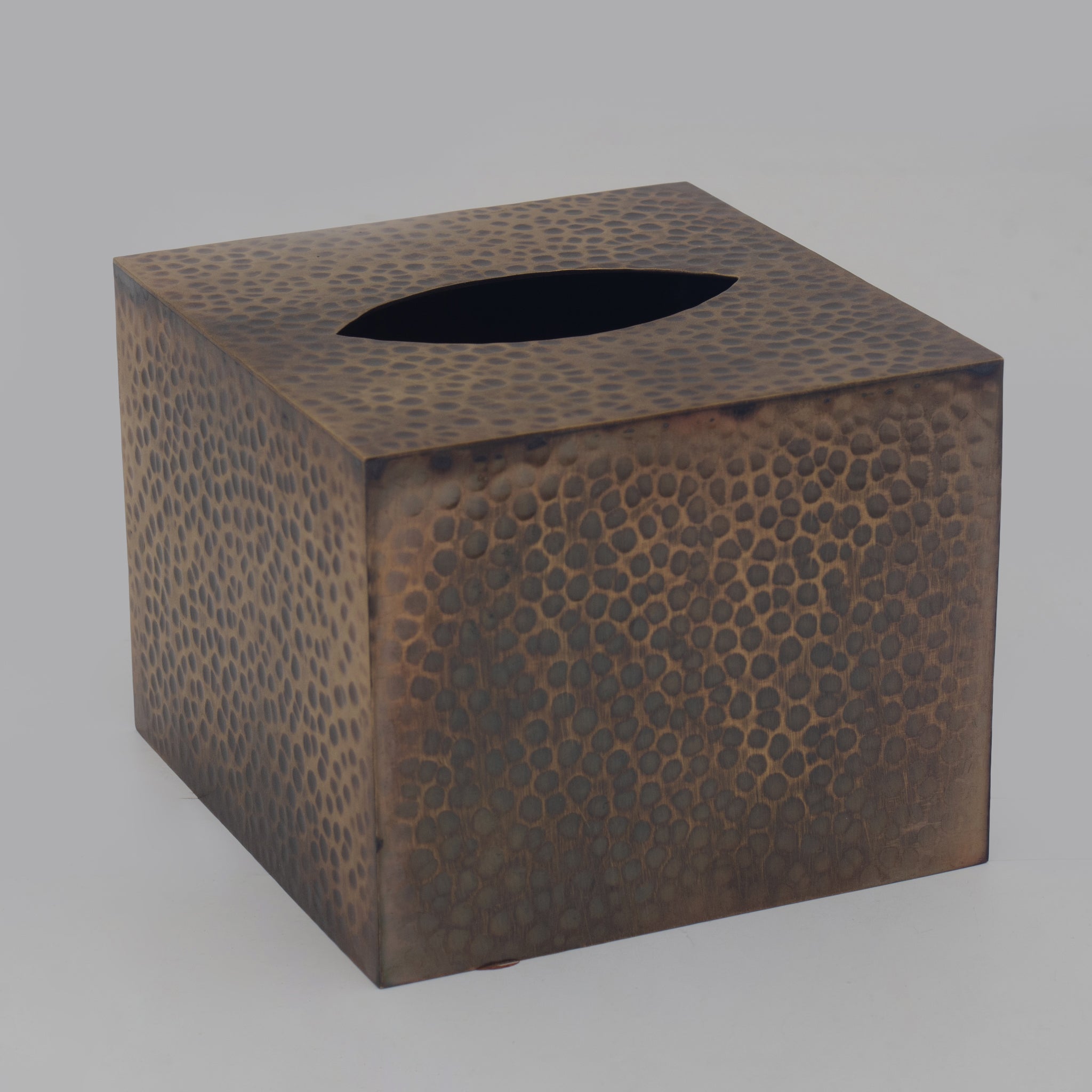 Antique Hammered Brass Cube Tissue Box Cover