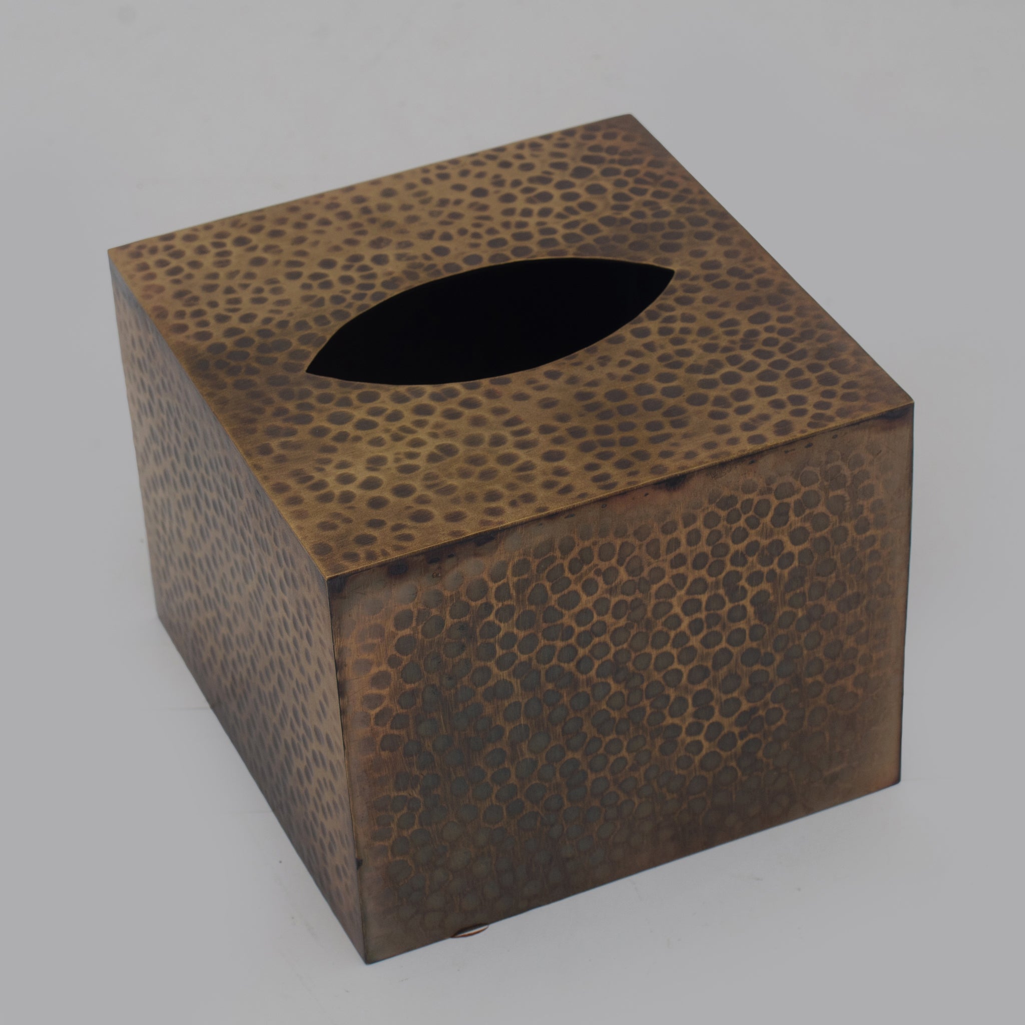 Antique Hammered Brass Cube Tissue Box Cover