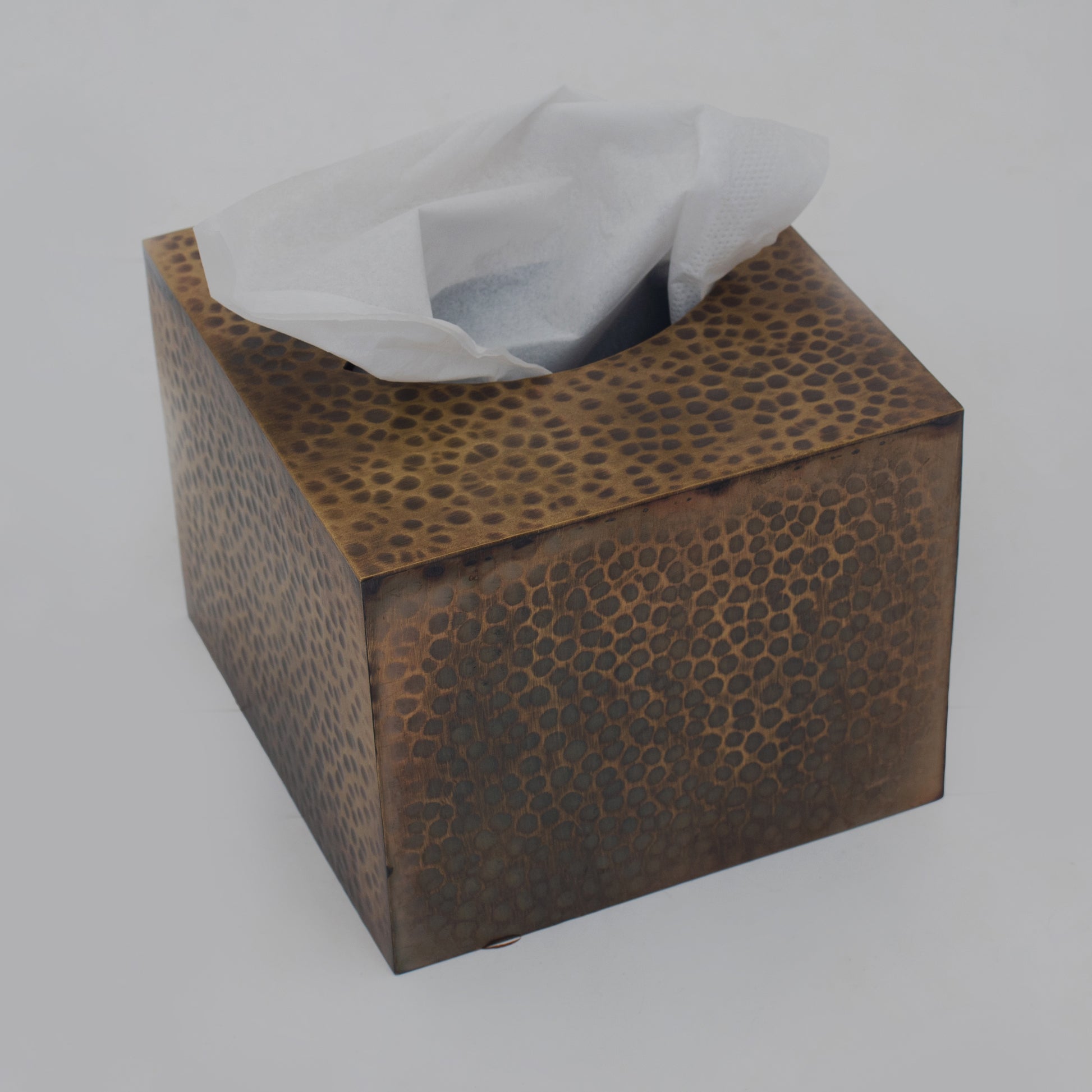 Antique Hammered Brass Cube Tissue Box Cover