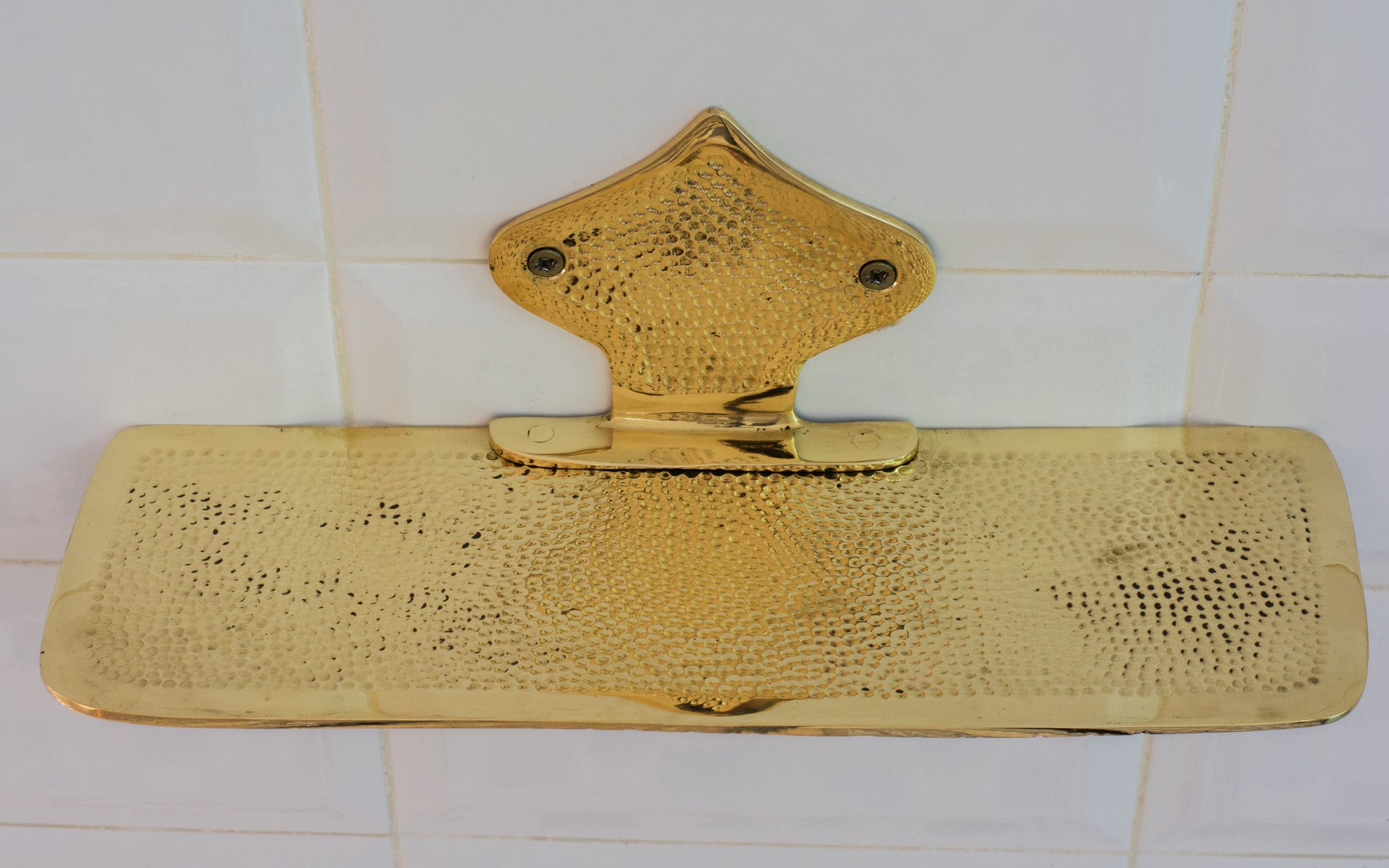 Hammered Solid Brass Floating Shelf, Bathroom Bottle Holder, Wall Mount Shelf Brass