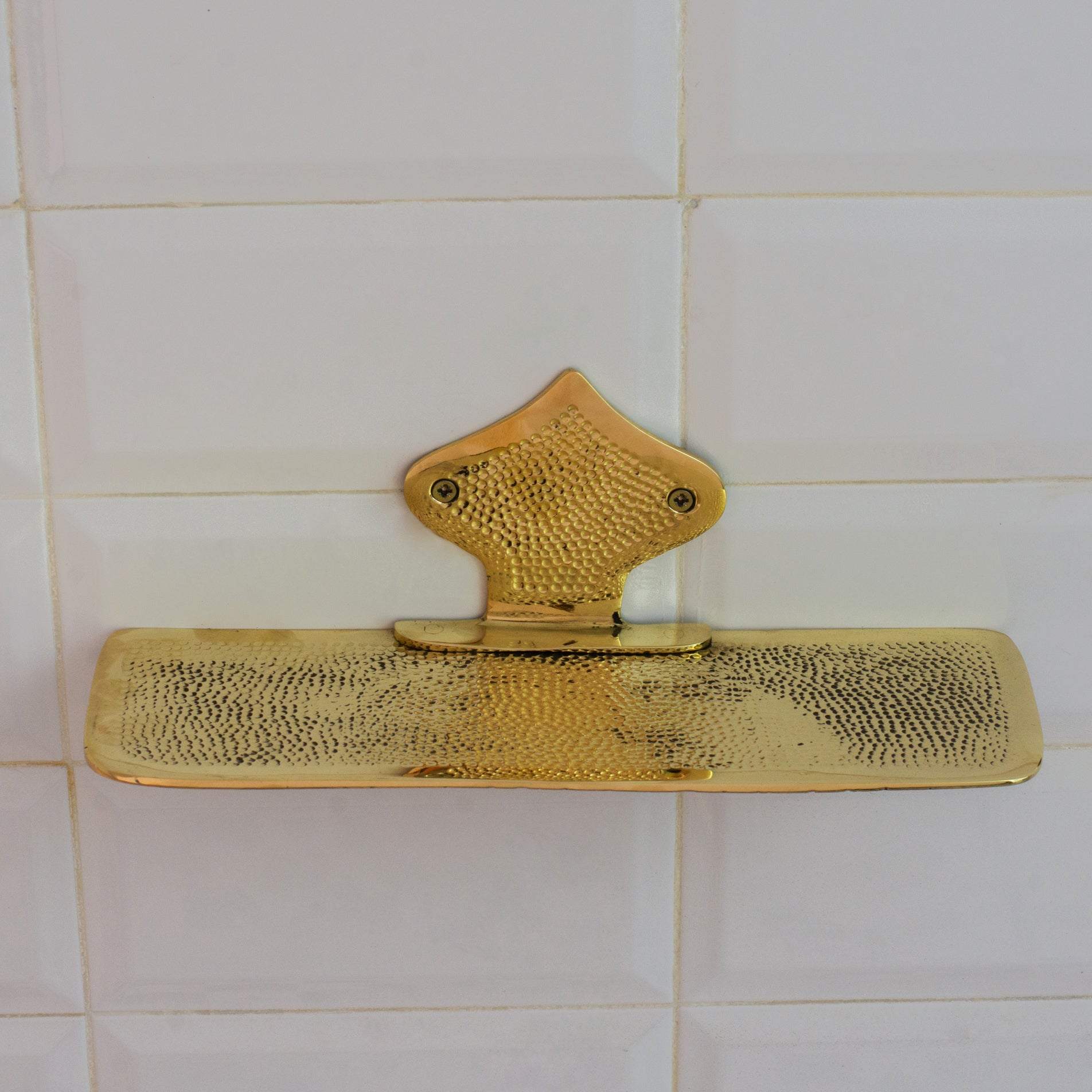 Hammered Solid Brass Floating Shelf, Bathroom Bottle Holder, Wall Mount Shelf Brass