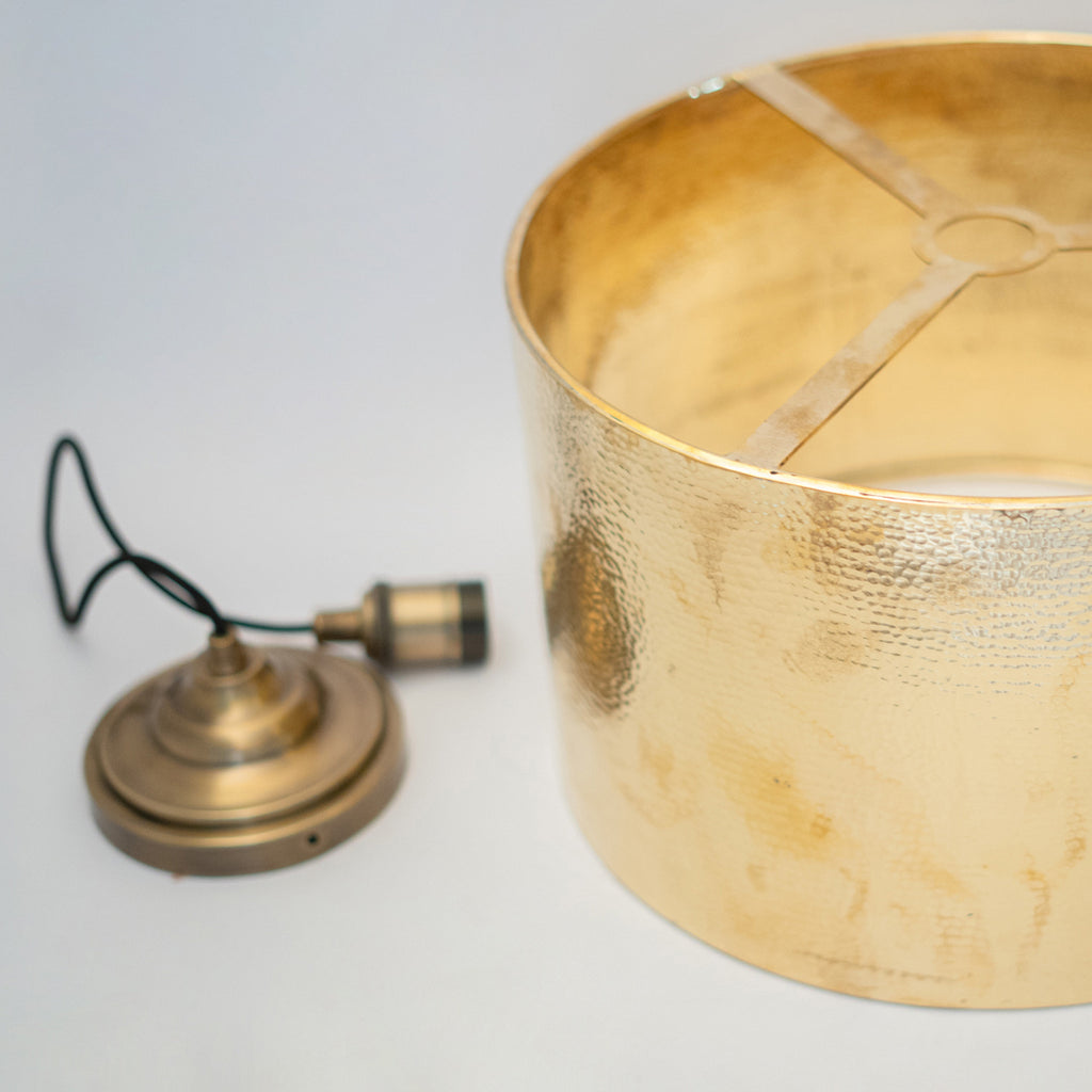 Hammered Brass Cylinder Pendant Light, Unlacquered Brass Pendant Light