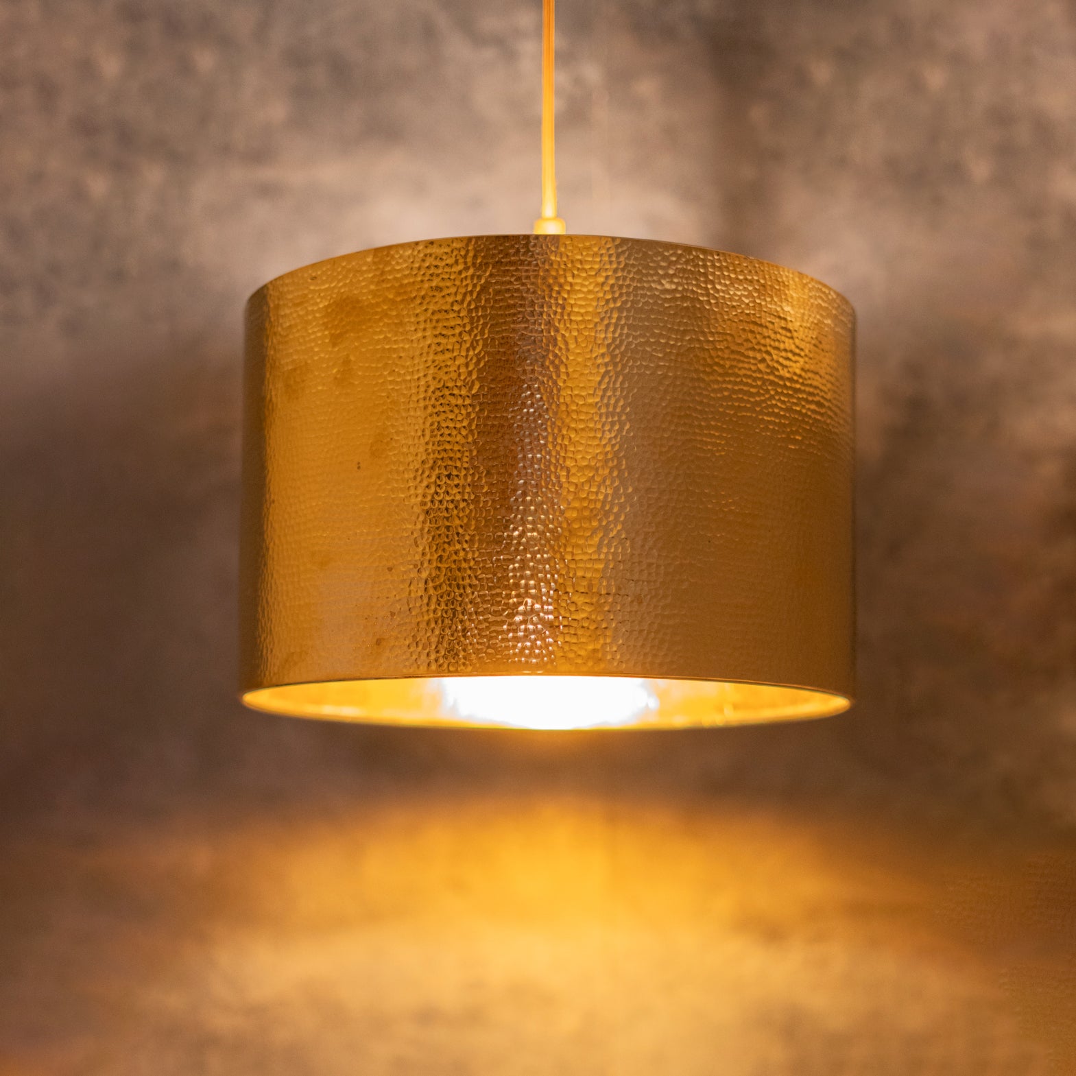 Hammered Brass Cylinder Pendant Light