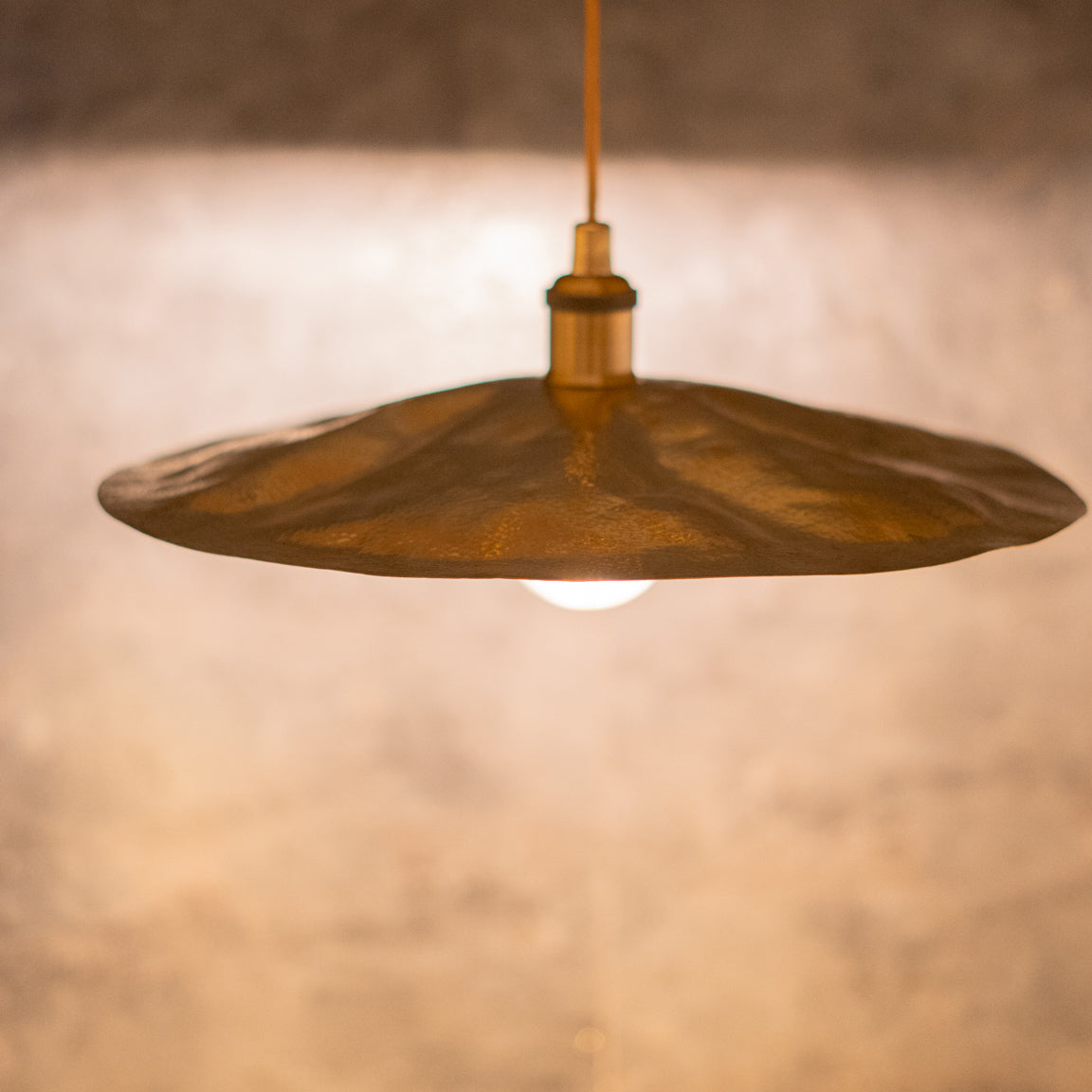 Hammered Brass Flat Disc Pendant Light
