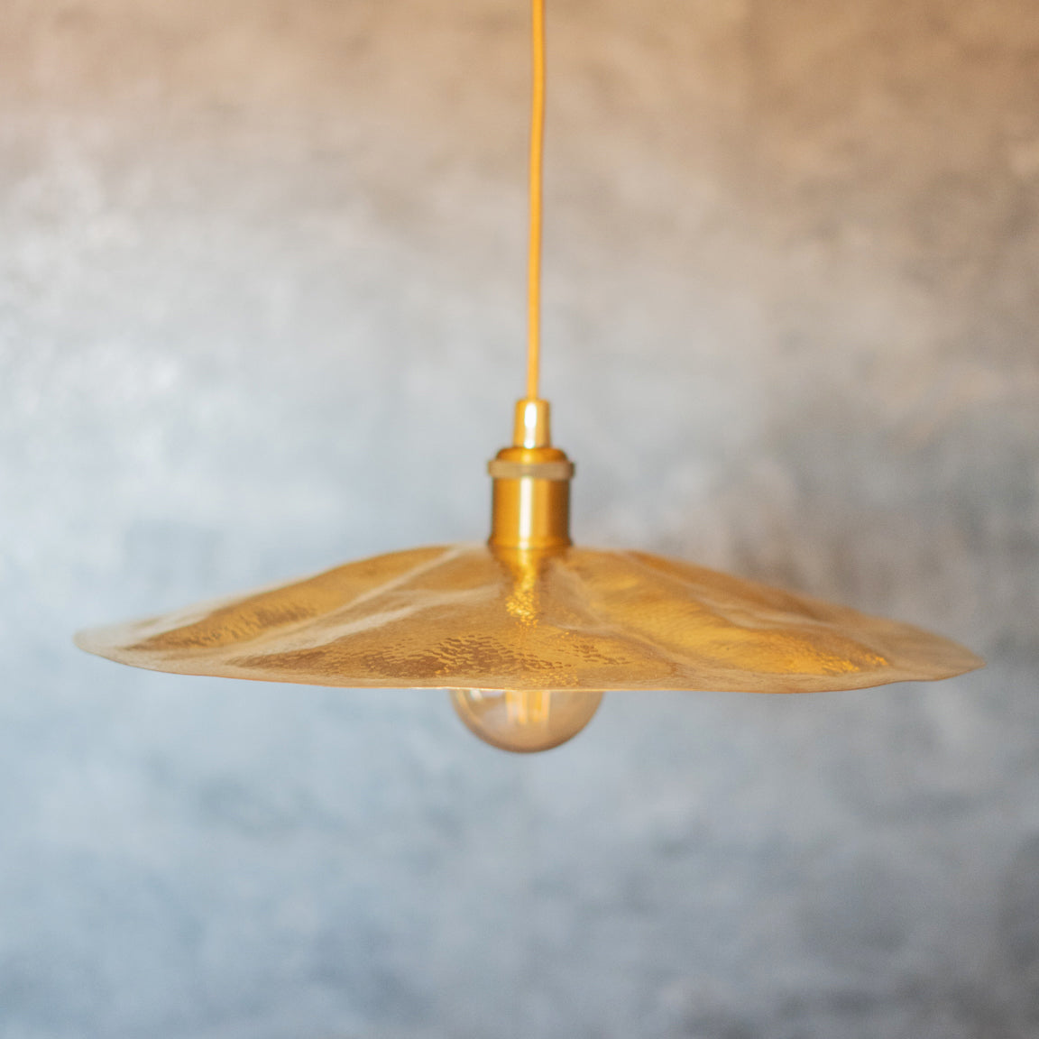 Hammered Brass Flat Disc Pendant Light, Brass Plate Lampshade, Flat Circle Shade