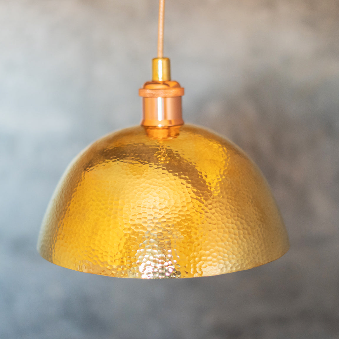 Hammered Brass Pendant Light, Unlacquered Brass Dome Lampshade, Kitchen Island Light