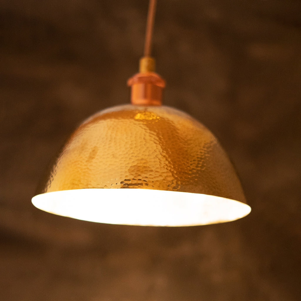Hammered Brass Pendant Light, Unlacquered Brass Dome Lampshade, Kitchen Island Light