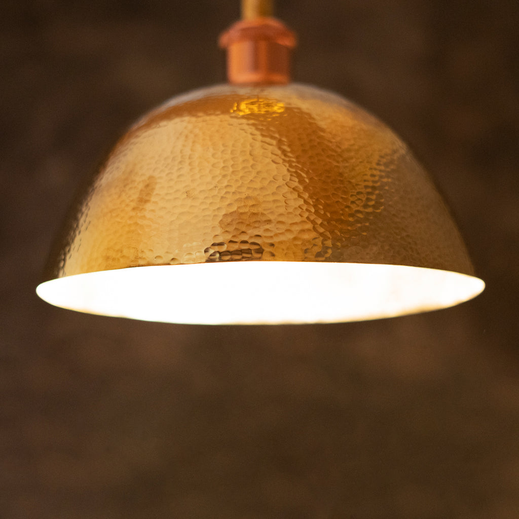 Hammered Brass Pendant Light, Unlacquered Brass Dome Lampshade, Kitchen Island Light