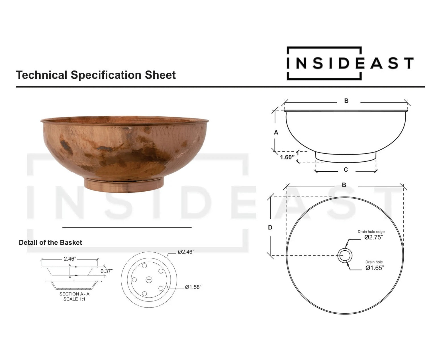 Hammered Copper Sink, Vanity Bathroom Sink, Copper Bowl Sink