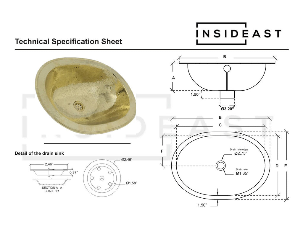 Hammered Oval Brass Sink, Drop-in Brass Bathroom Sink, Antique Brass Sink
