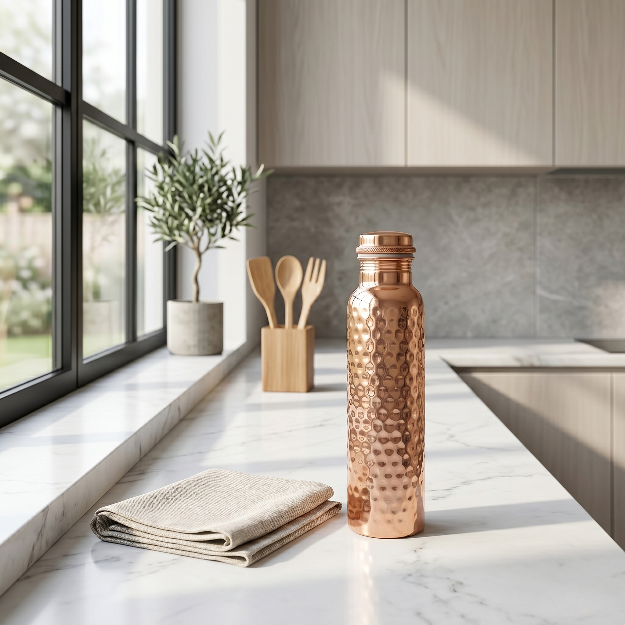 Hand-Hammered Pure Copper Water Bottle | Ayurvedic Wellness Vessel