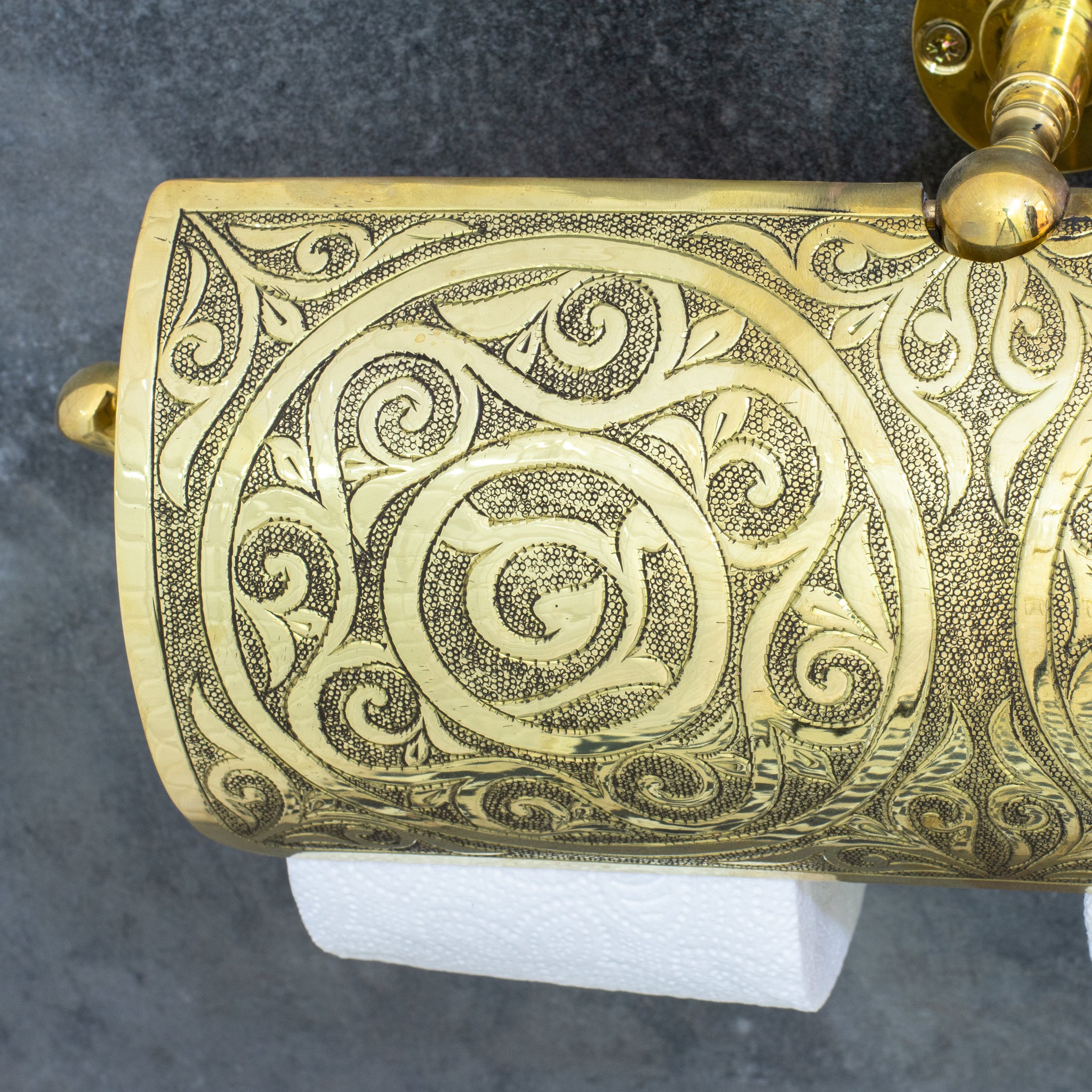 Handcrafted Unlacquered Brass Double Toilet Paper Holder | Engraved Sliding Cover
