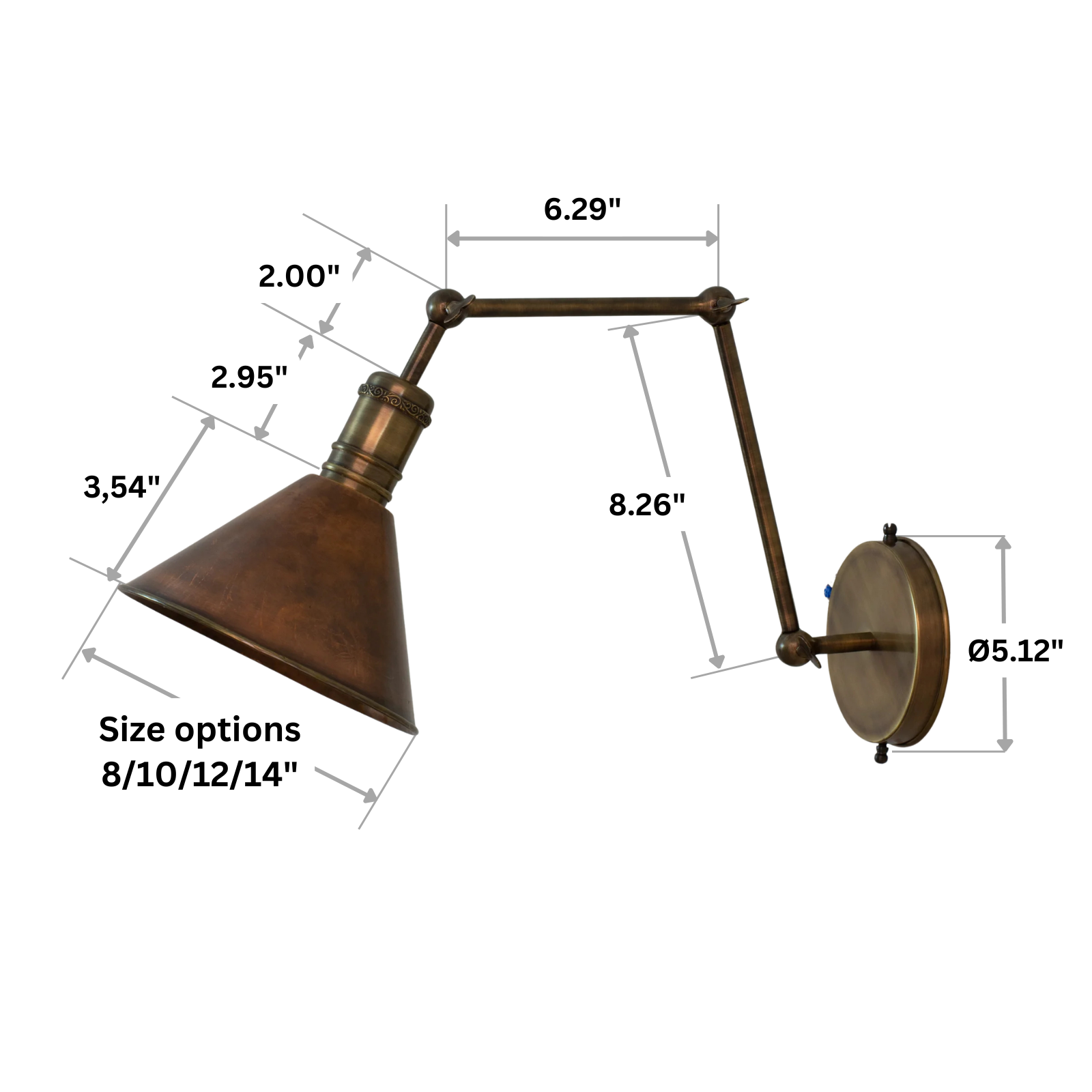 Handmade Brass Swing Arm Wall Sconce, Adjustable Copper Reading Lamp, Farmhouse Lighting