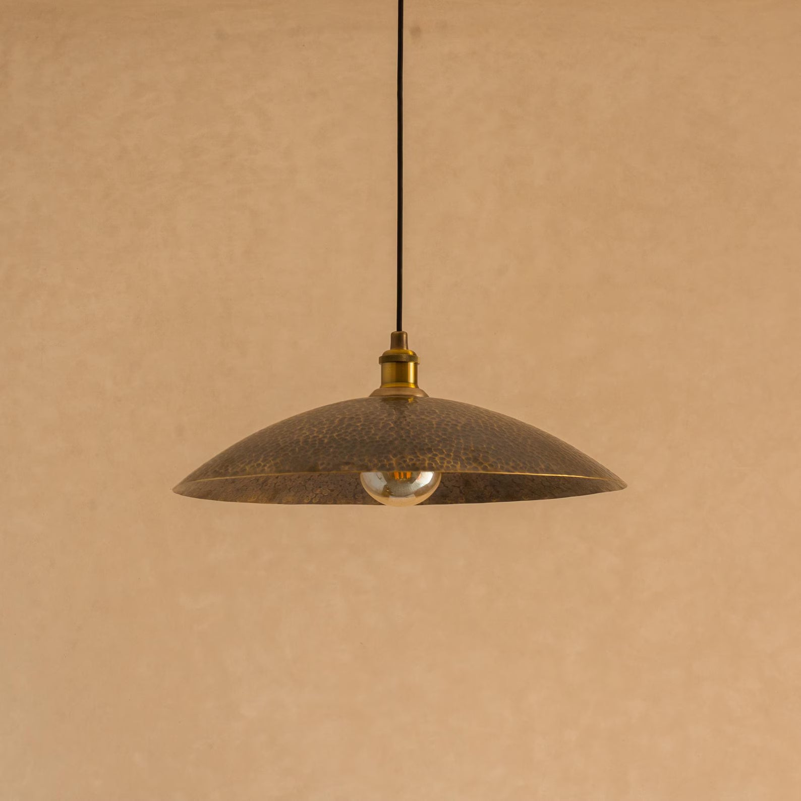 Hammered Pendant Light, Aged Brass Ceiling Shade, Hanging Dish Lamp
