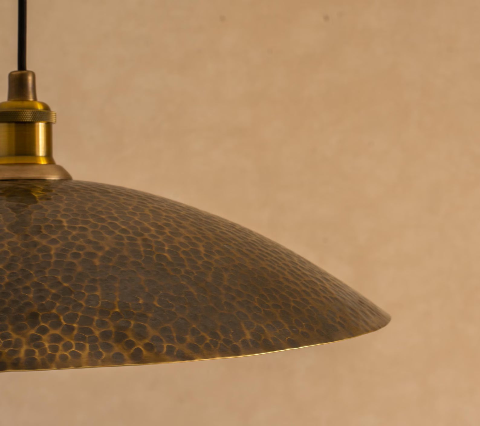 Hammered Pendant Light, Aged Brass Ceiling Shade, Hanging Dish Lamp
