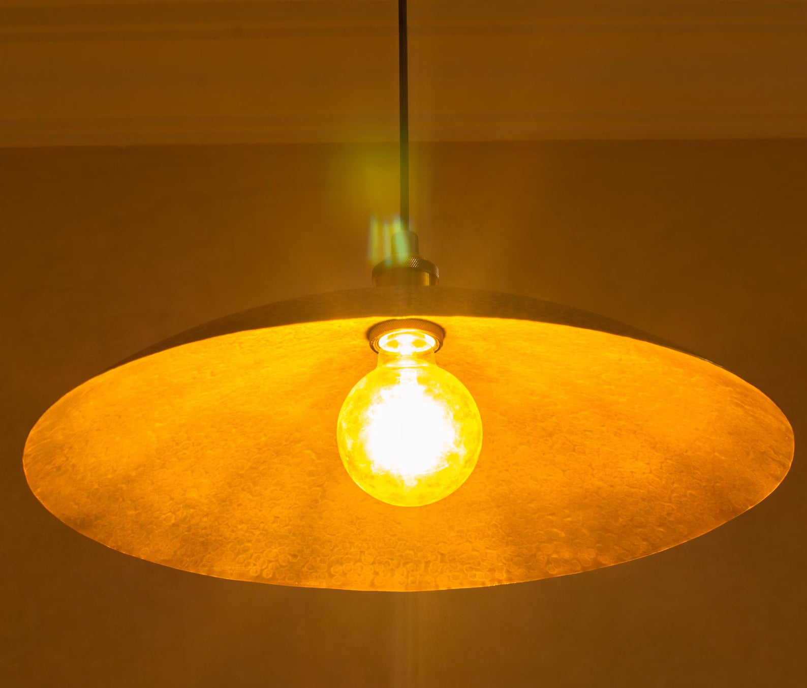 Hammered Pendant Light, Aged Brass Ceiling Shade, Hanging Dish Lamp