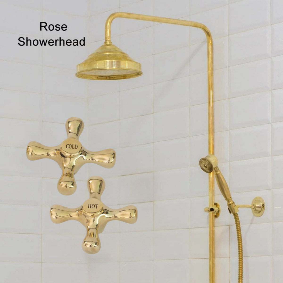 Heritage - Système de douche exposé en laiton non verni avec douchette à main