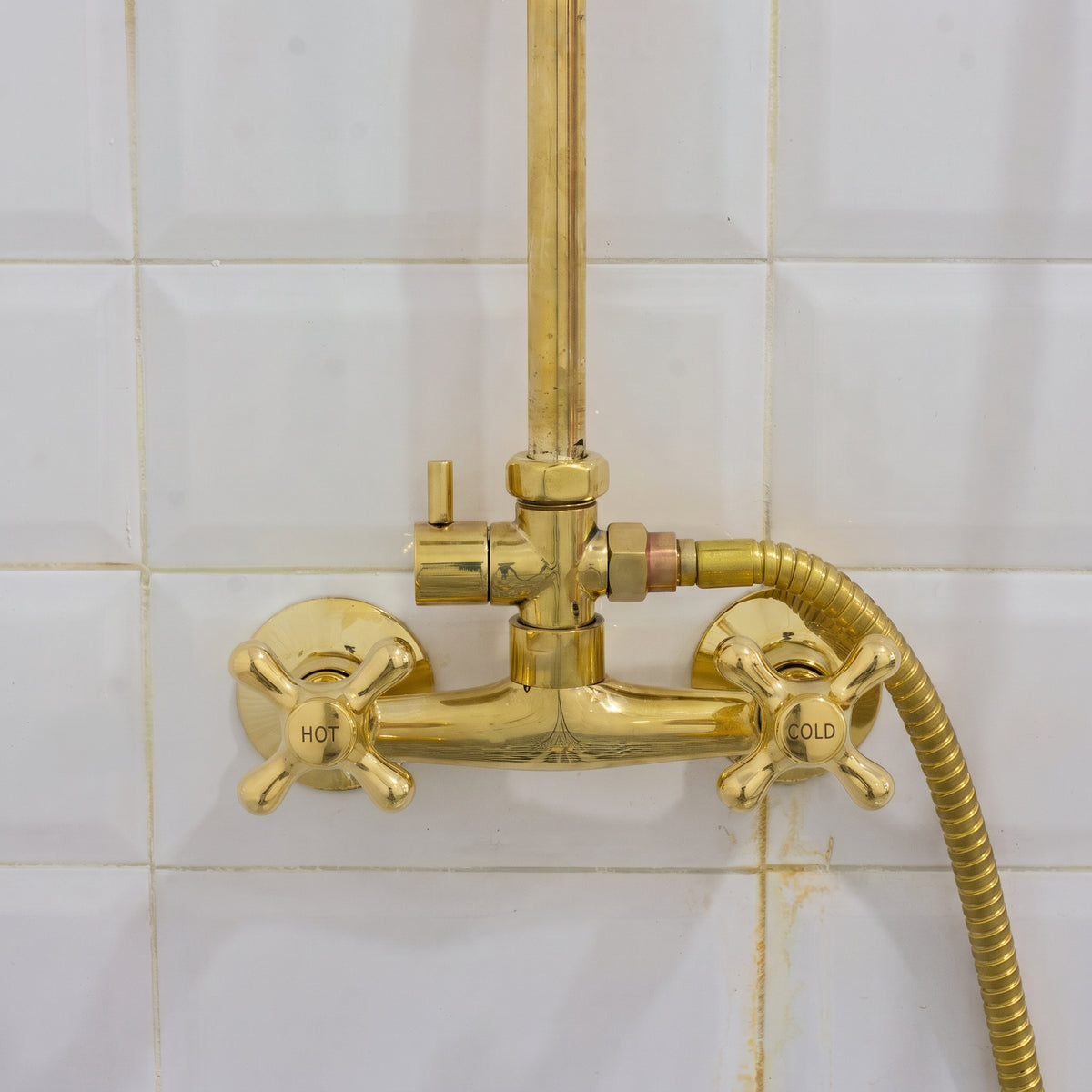 Heritage - Système de douche exposé en laiton non verni avec douchette à main
