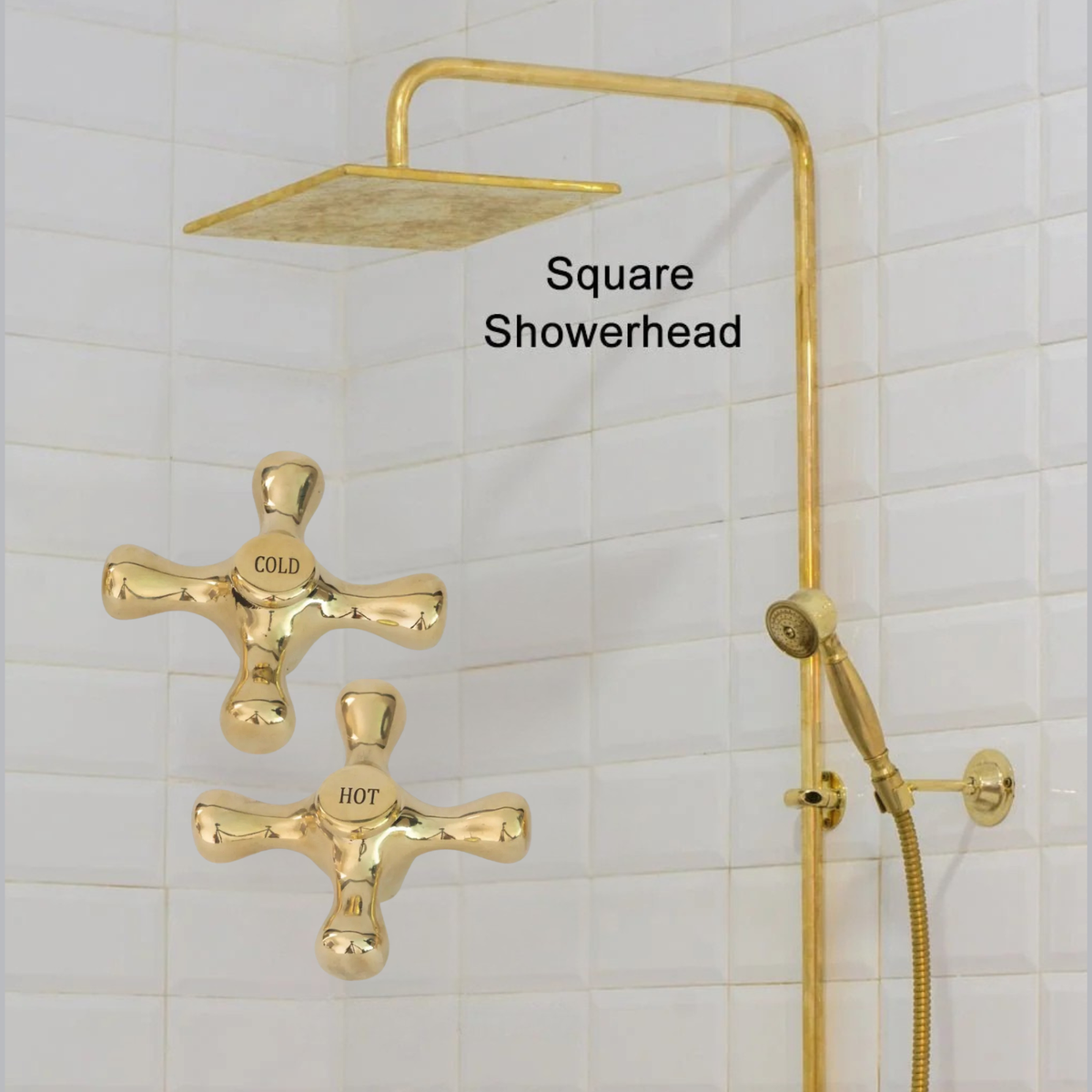 Heritage - Système de douche exposé en laiton non verni avec douchette à main
