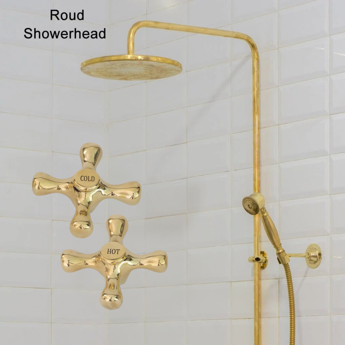 Heritage - Système de douche exposé en laiton non verni avec douchette à main