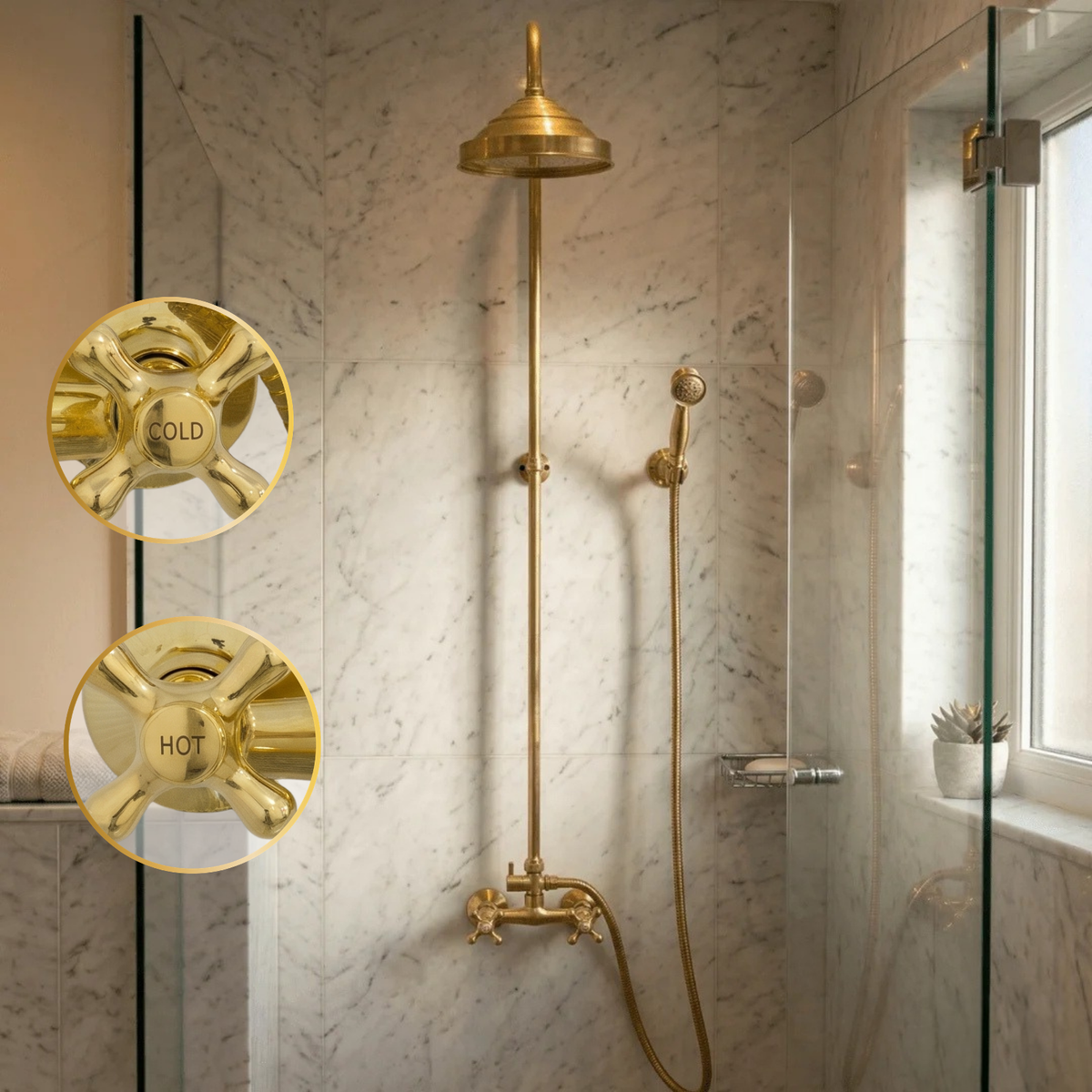 Heritage - Système de douche exposé en laiton non verni avec douchette à main