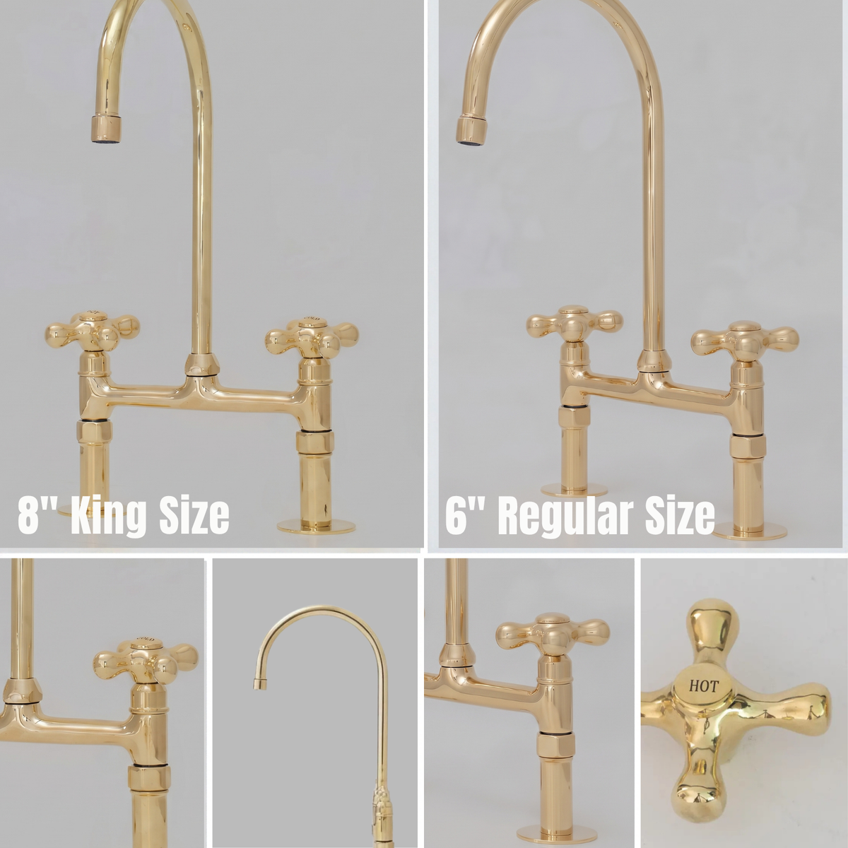 Heritage - Solid Brass Bridge Kitchen Faucet, Hot & Cold Cross Handles