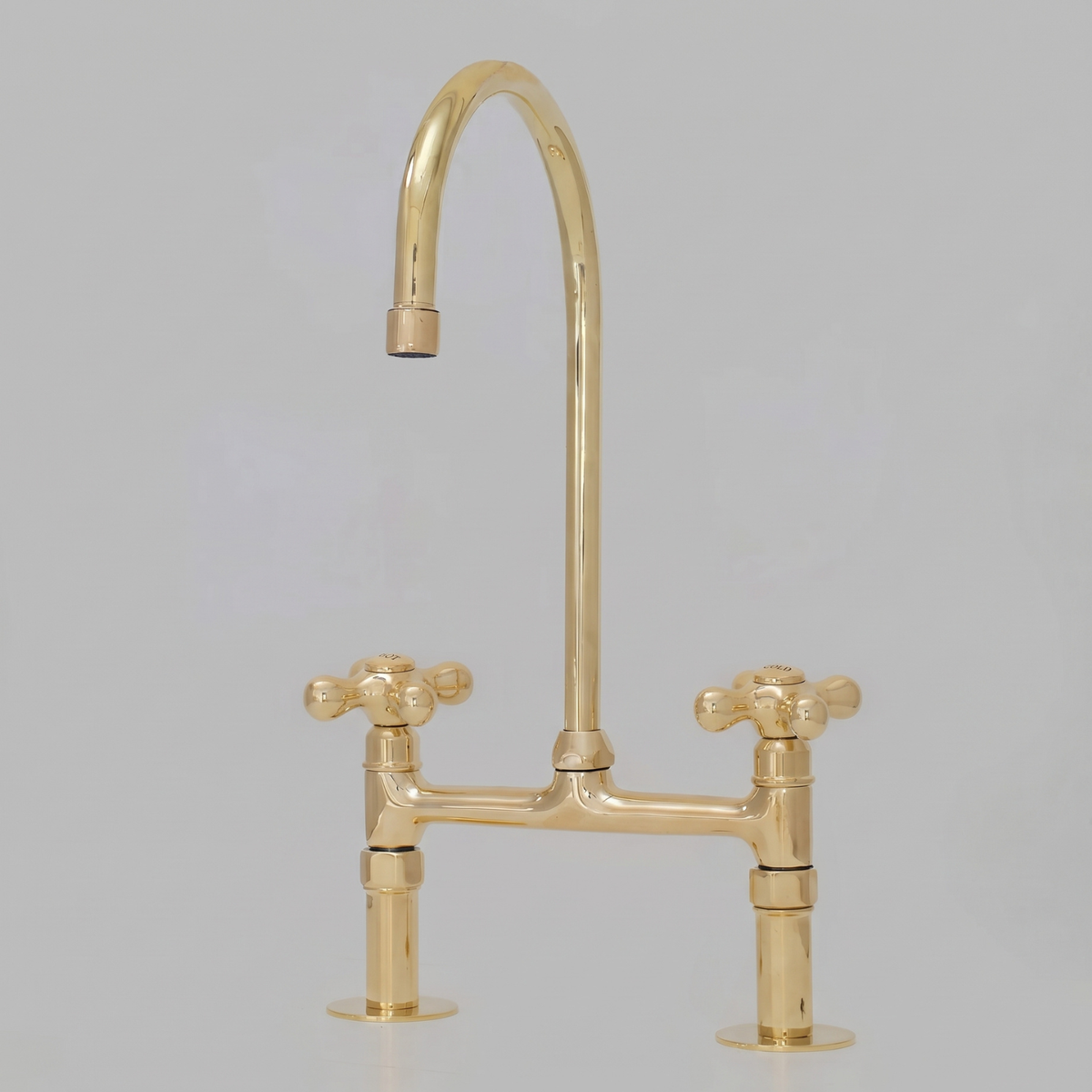 Heritage - Solid Brass Bridge Kitchen Faucet, Hot & Cold Cross Handles