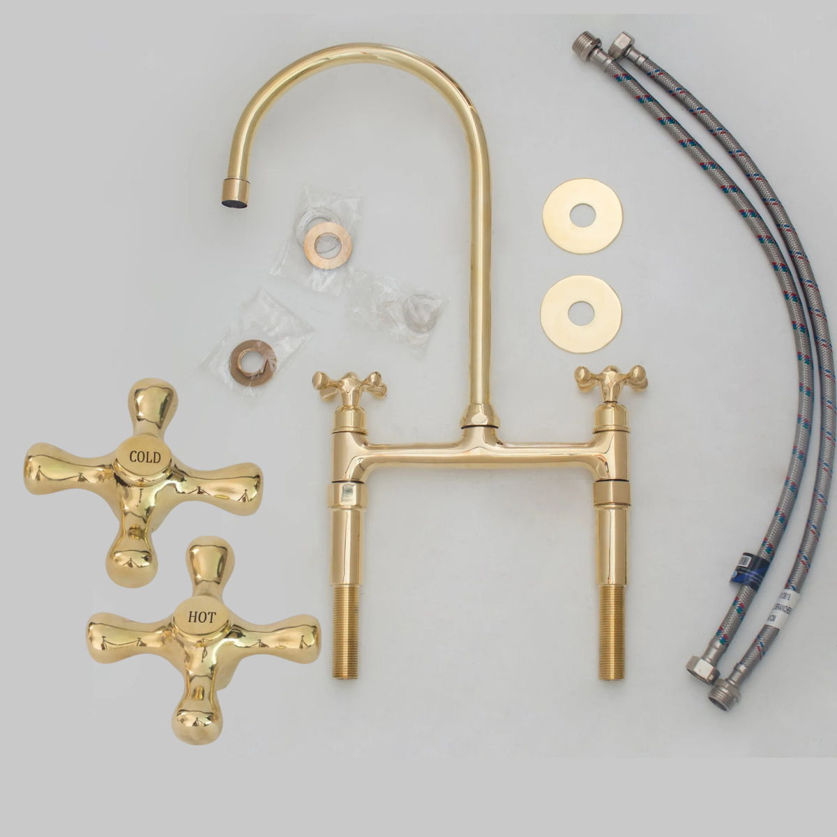 Heritage - Solid Brass Bridge Kitchen Faucet, Hot & Cold Cross Handles