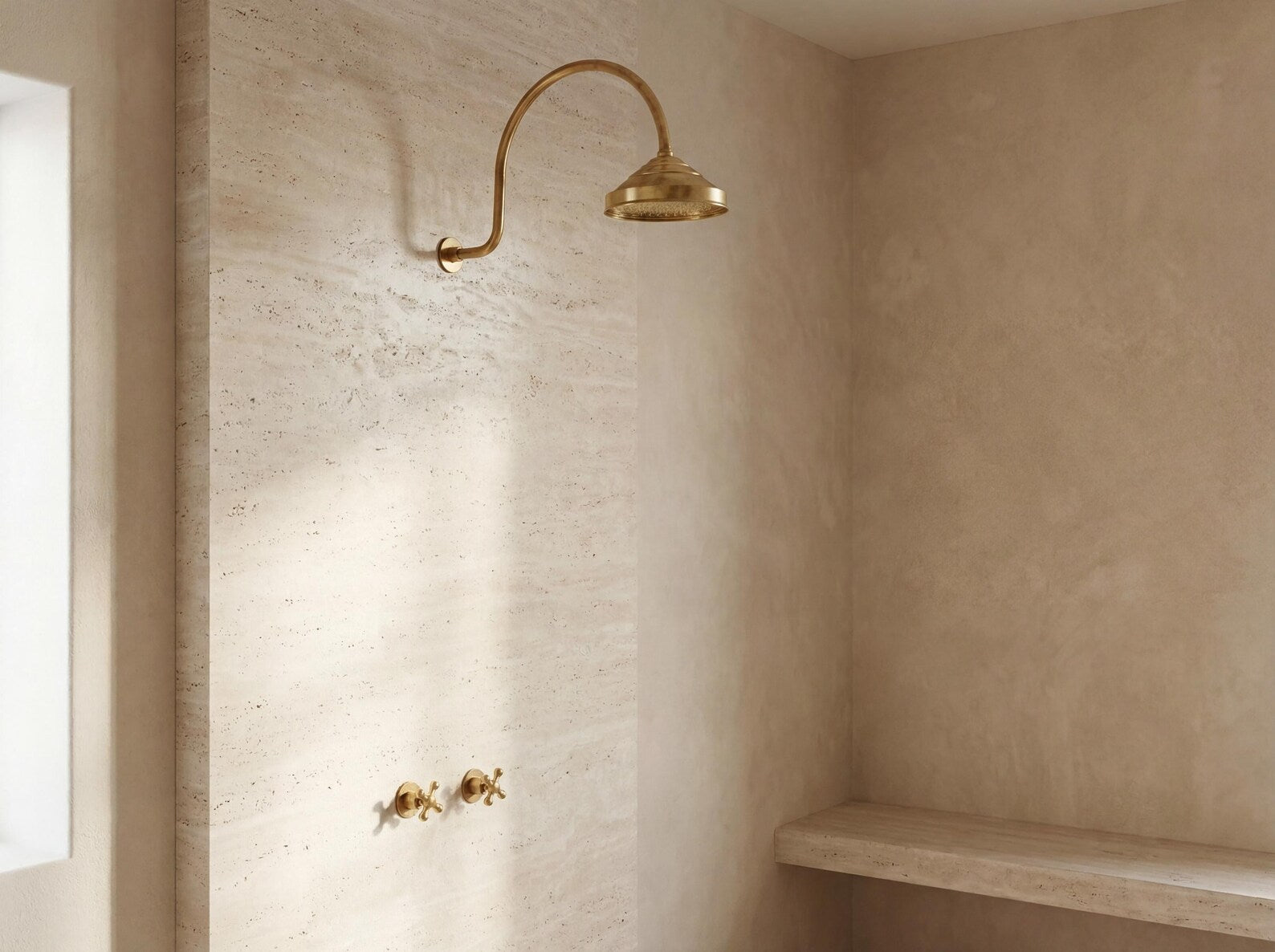 Brass Built-in Shower System,  High Arc Gooseneck Shower Arm With Showerhead