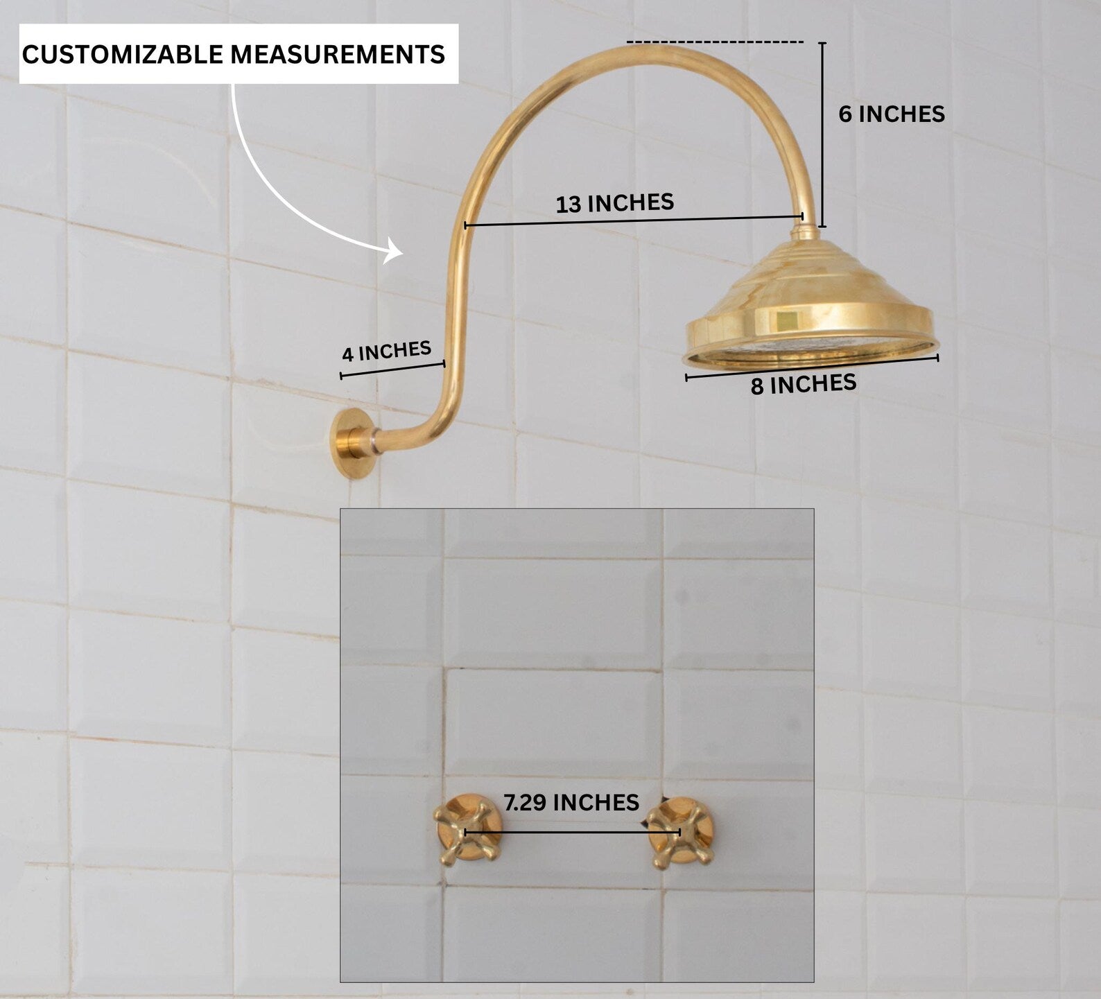 Brass Built-in Shower System,  High Arc Gooseneck Shower Arm With Showerhead