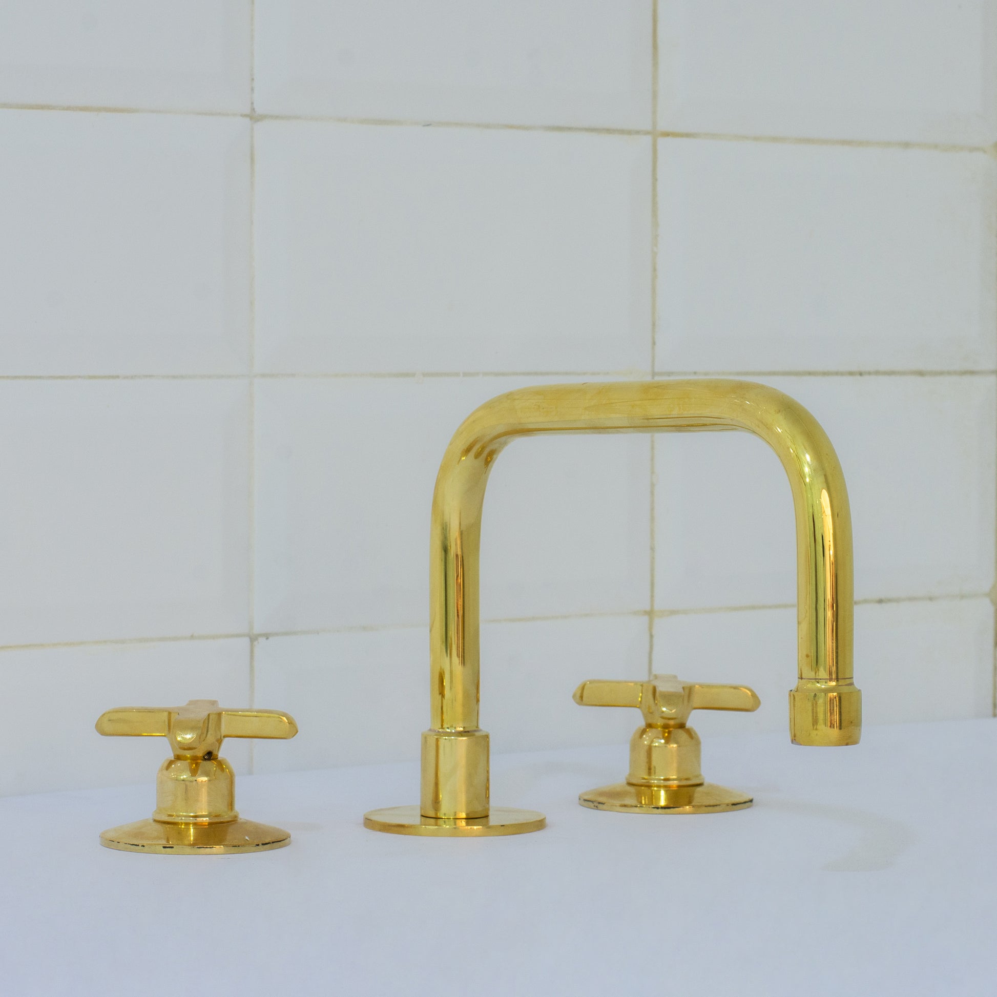 Unlacquered Brass Bathroom 3-Hole Faucet, Widespread Faucet 3 Hole, 2-Handle Bathroom Sink Faucet, Deck Mount Faucet Vanity