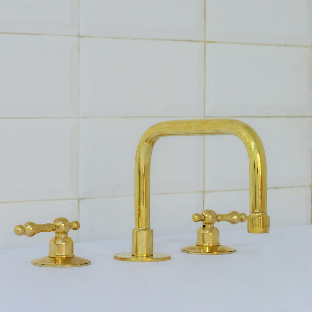 Unlacquered Brass Bathroom 3-Hole Faucet, Widespread Faucet 3 Hole, 2-Handle Bathroom Sink Faucet, Deck Mount Faucet Vanity