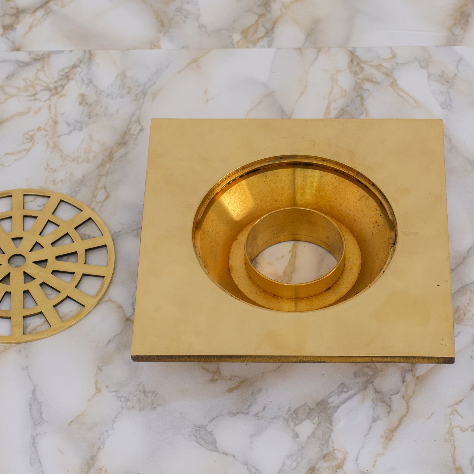 Solid Brass Smooth Floor Drain | Square Grate Shower Drain Cover