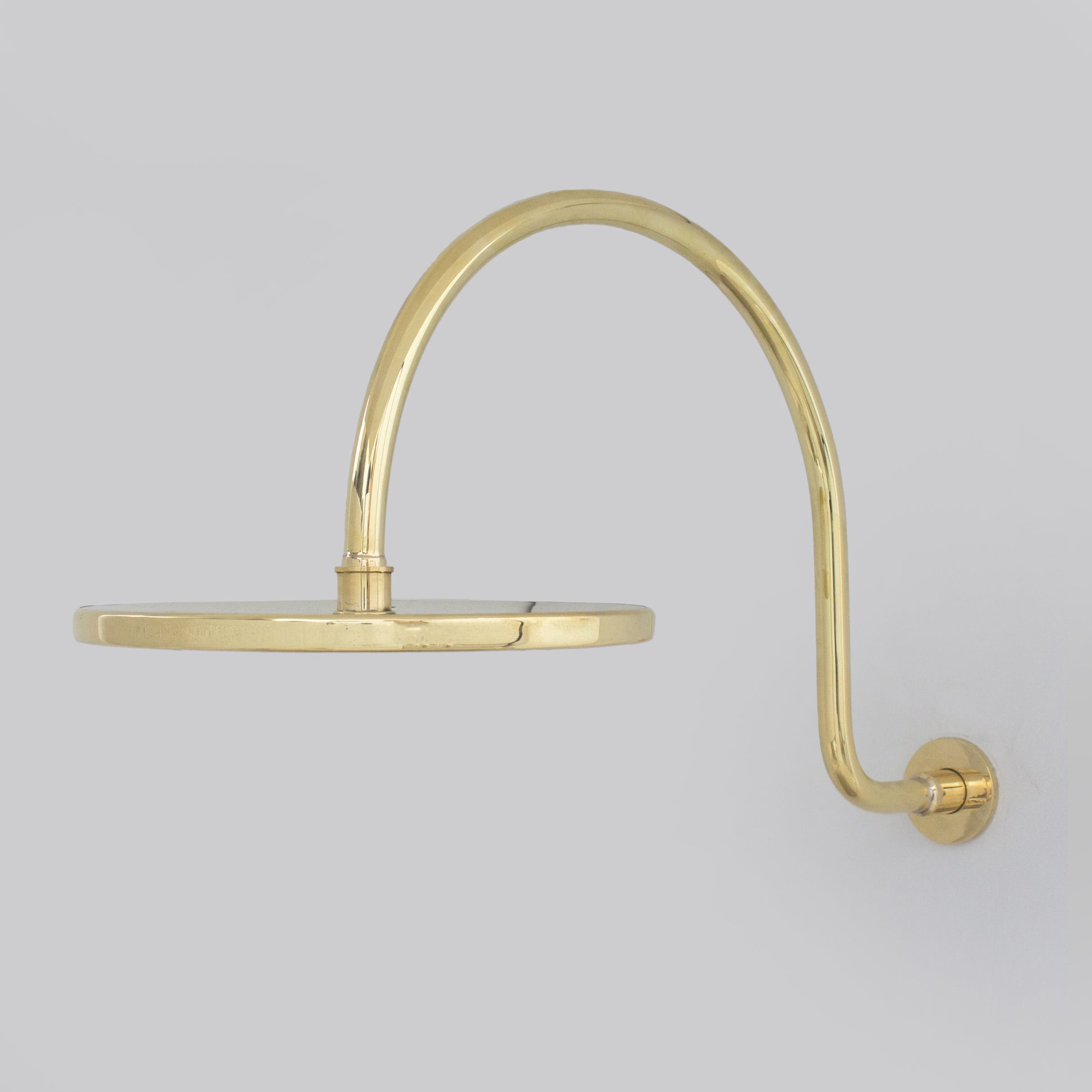 Unlacquered Brass Gooseneck Shower Arm With Rainfall Showerhead, Solid Brass Wall Mounted Shower Arm