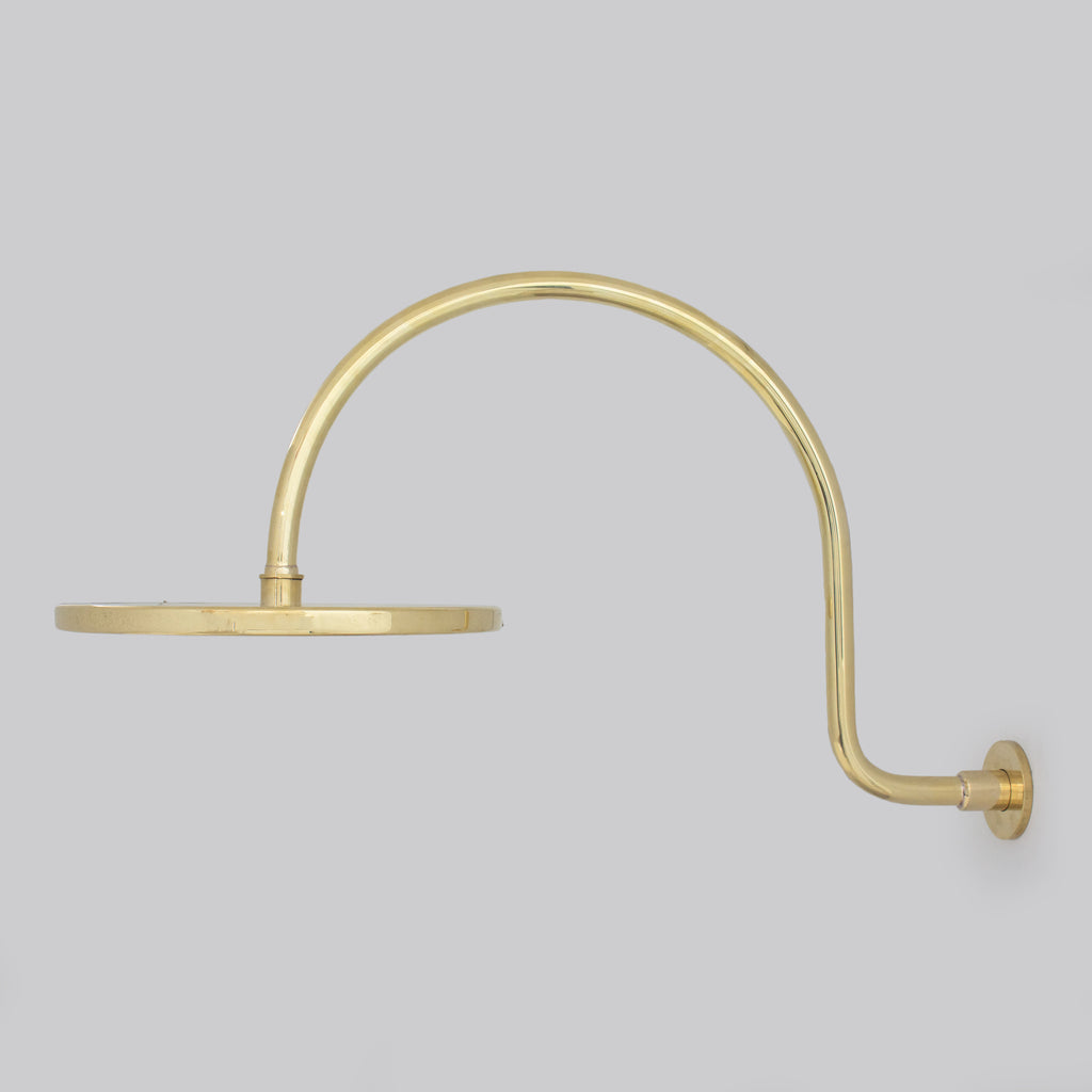 Unlacquered Brass Gooseneck Shower Arm With Rainfall Showerhead, Solid Brass Wall Mounted Shower Arm