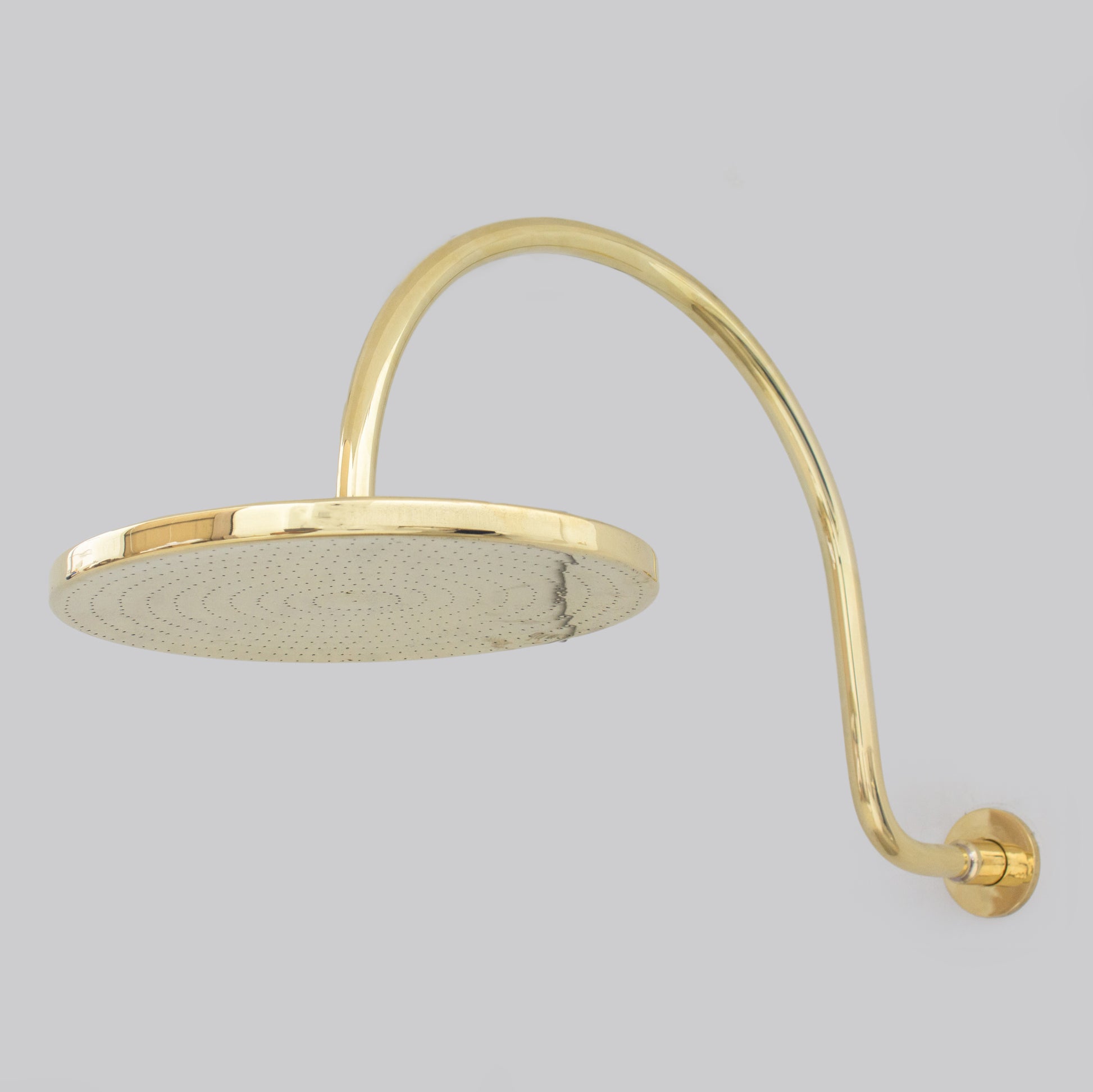 Unlacquered Brass Gooseneck Shower Arm With Rainfall Showerhead, Solid Brass Wall Mounted Shower Arm