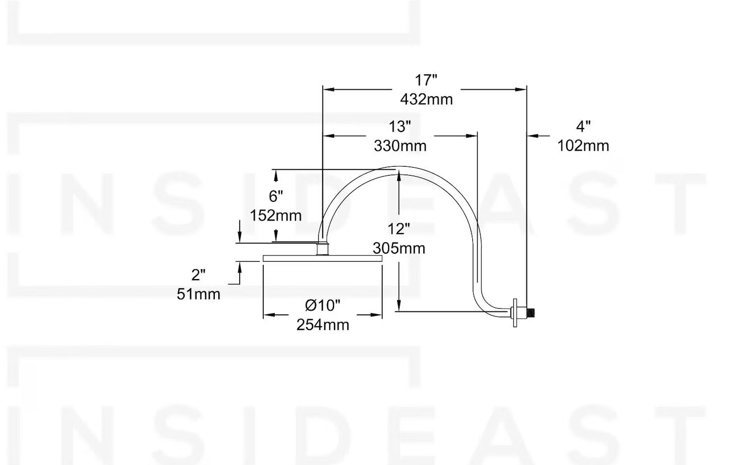 Unlacquered Brass Gooseneck Shower Arm With Rainfall Showerhead, Solid Brass Wall Mounted Shower Arm