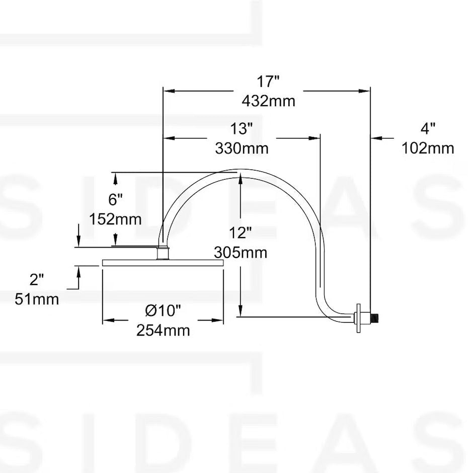 Unlacquered Brass Gooseneck Shower Arm With Rainfall Showerhead, Solid Brass Wall Mounted Shower Arm