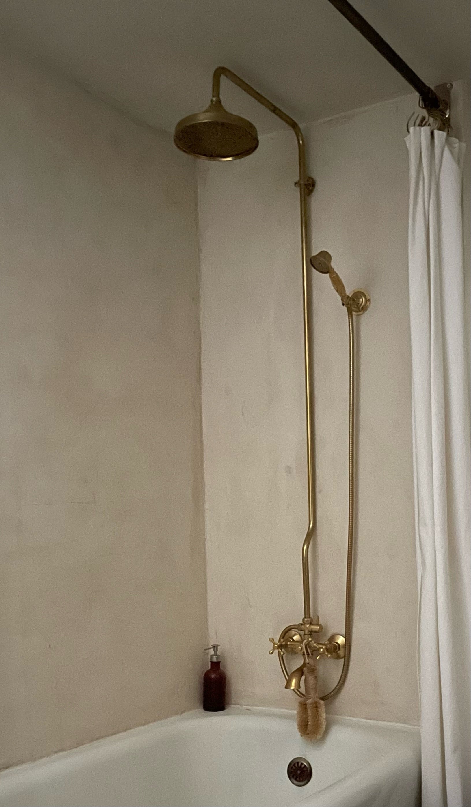 Unlacquered Brass Exposed Shower System With Tub Filler