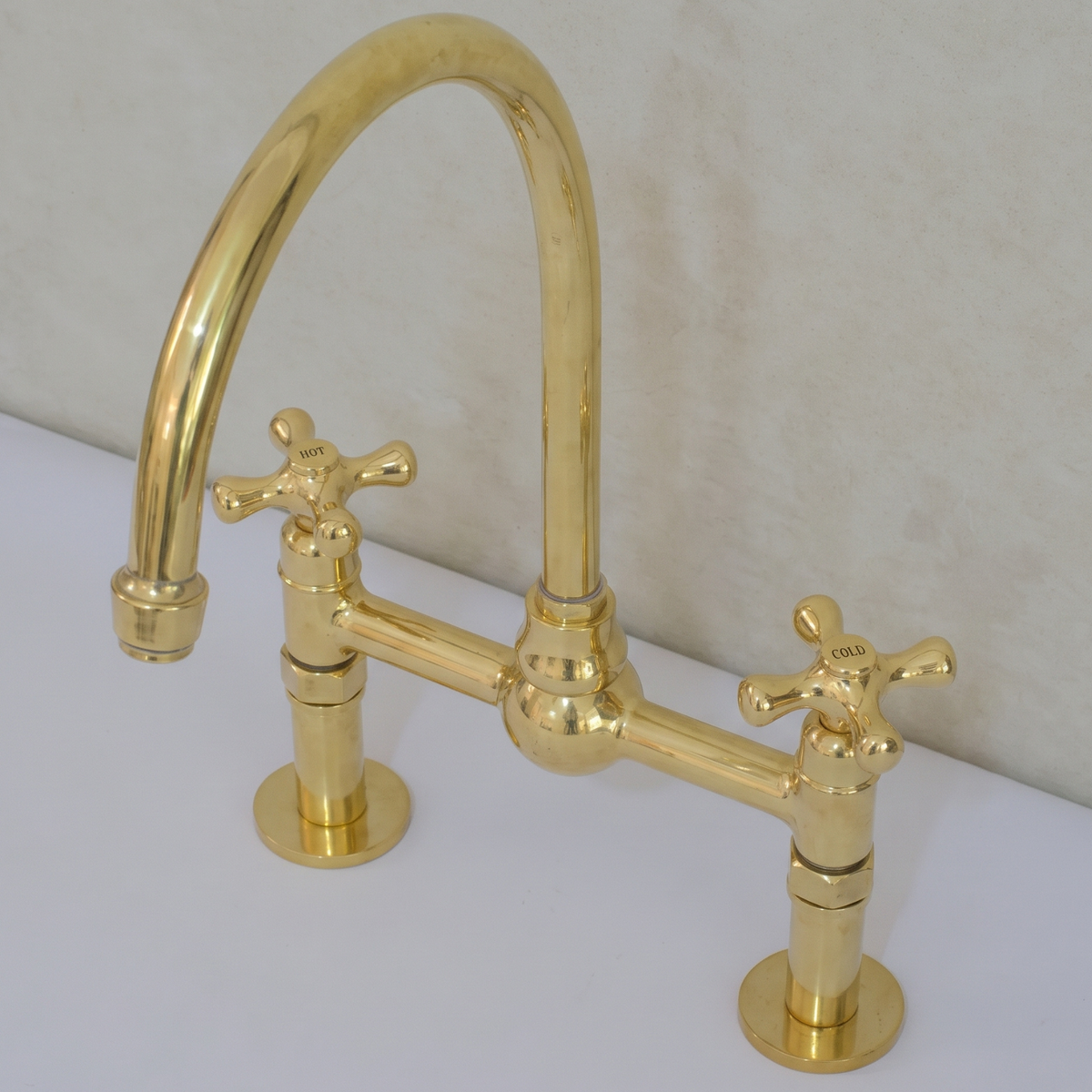 Grifo de puente de latón sin lacar, grifo para fregadero de cocina, manijas cruzadas simples