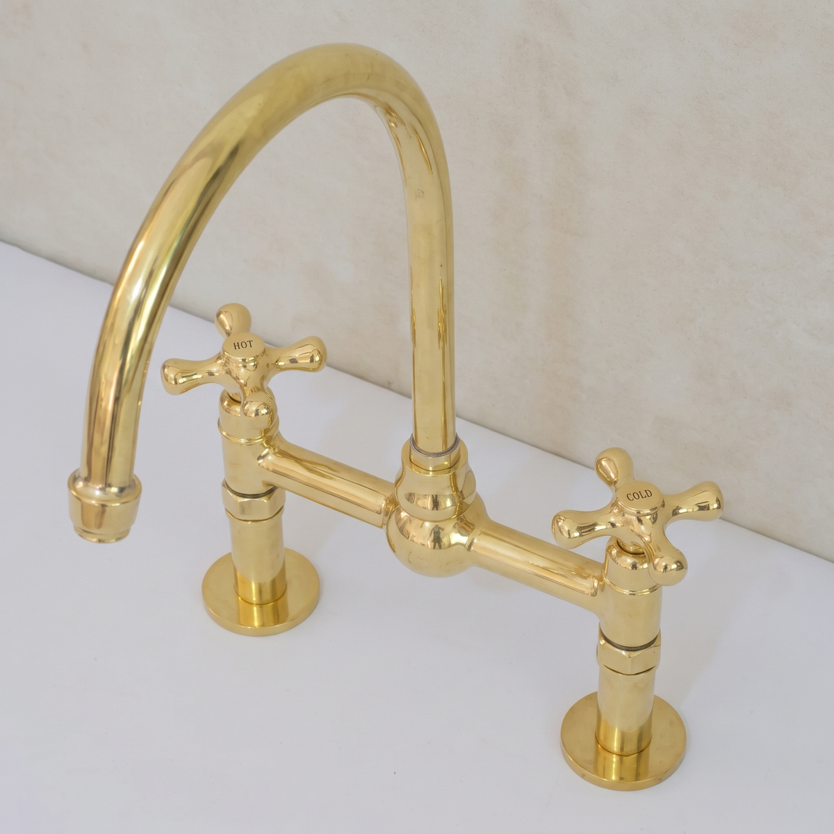 Grifo de puente de latón sin lacar, grifo para fregadero de cocina, manijas cruzadas simples