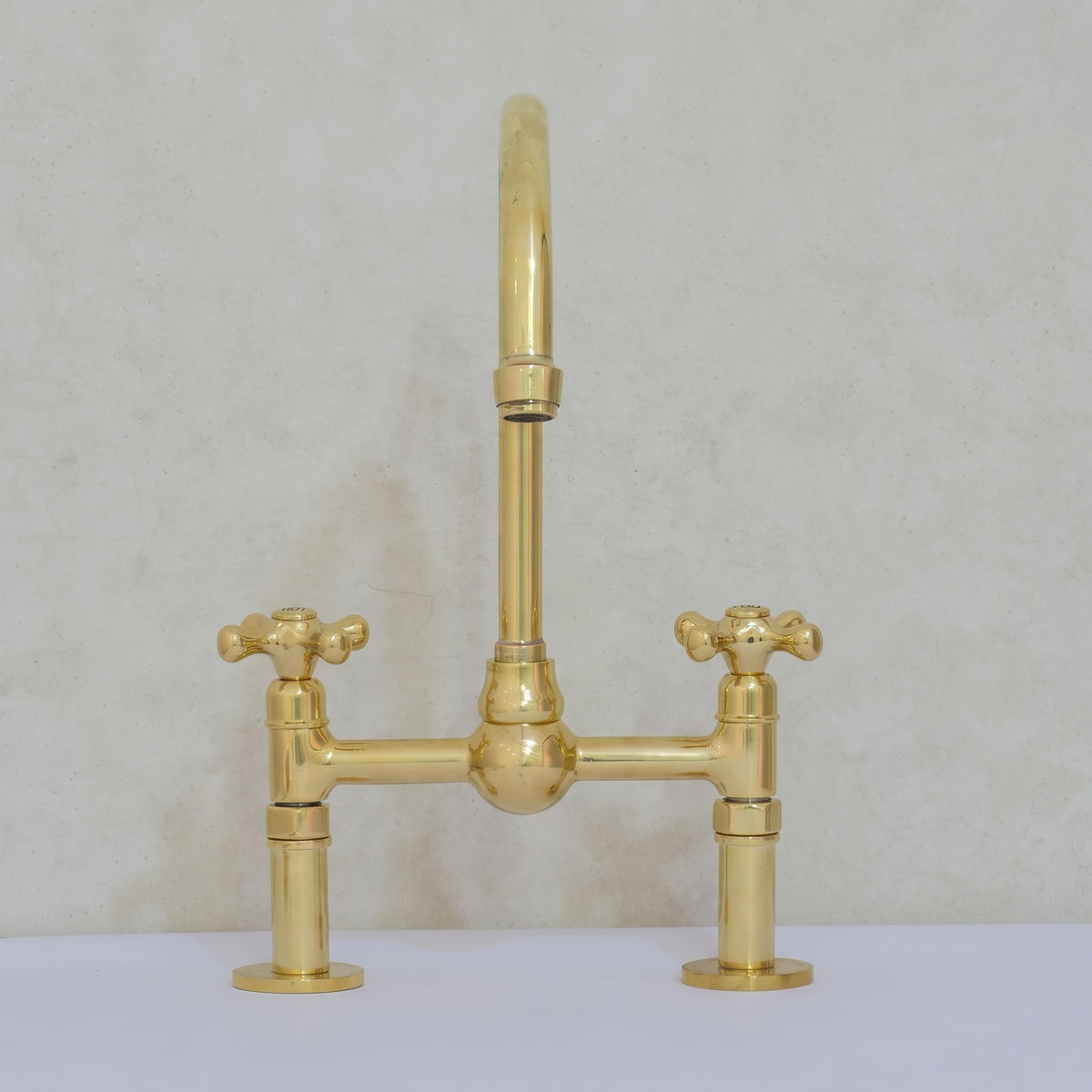 Grifo de puente de latón sin lacar, grifo para fregadero de cocina, manijas cruzadas simples