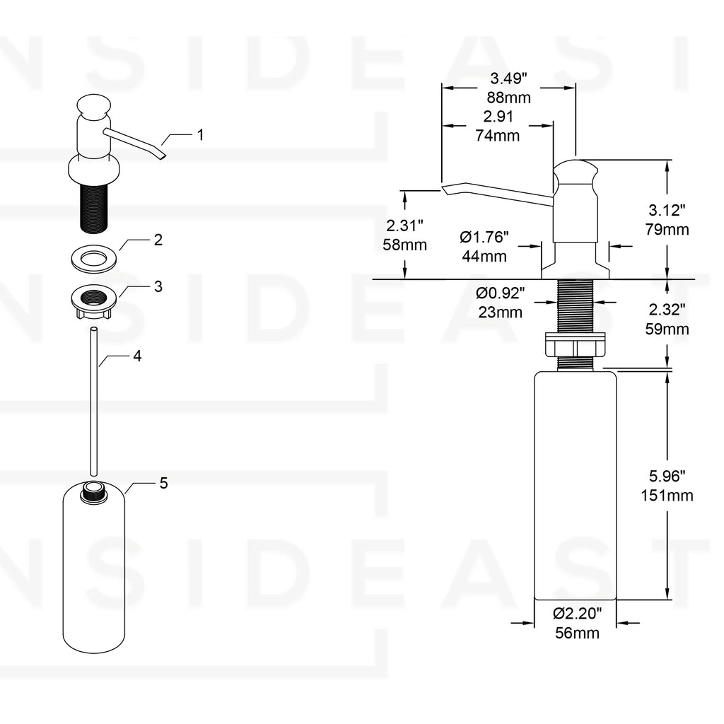 Dispensador de jabón, latón sin lacar, dispensador de jabón para fregadero de cocina