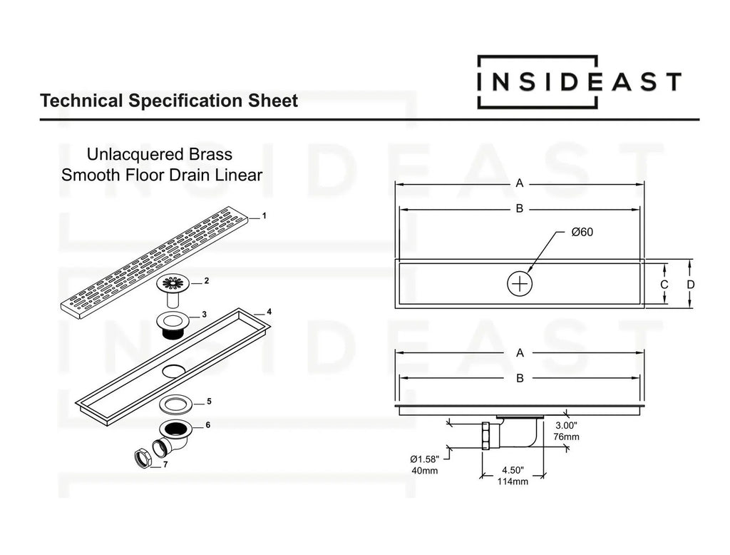Solid Brass Linear Drain, Shower Floor Drain, Shower Grate drain