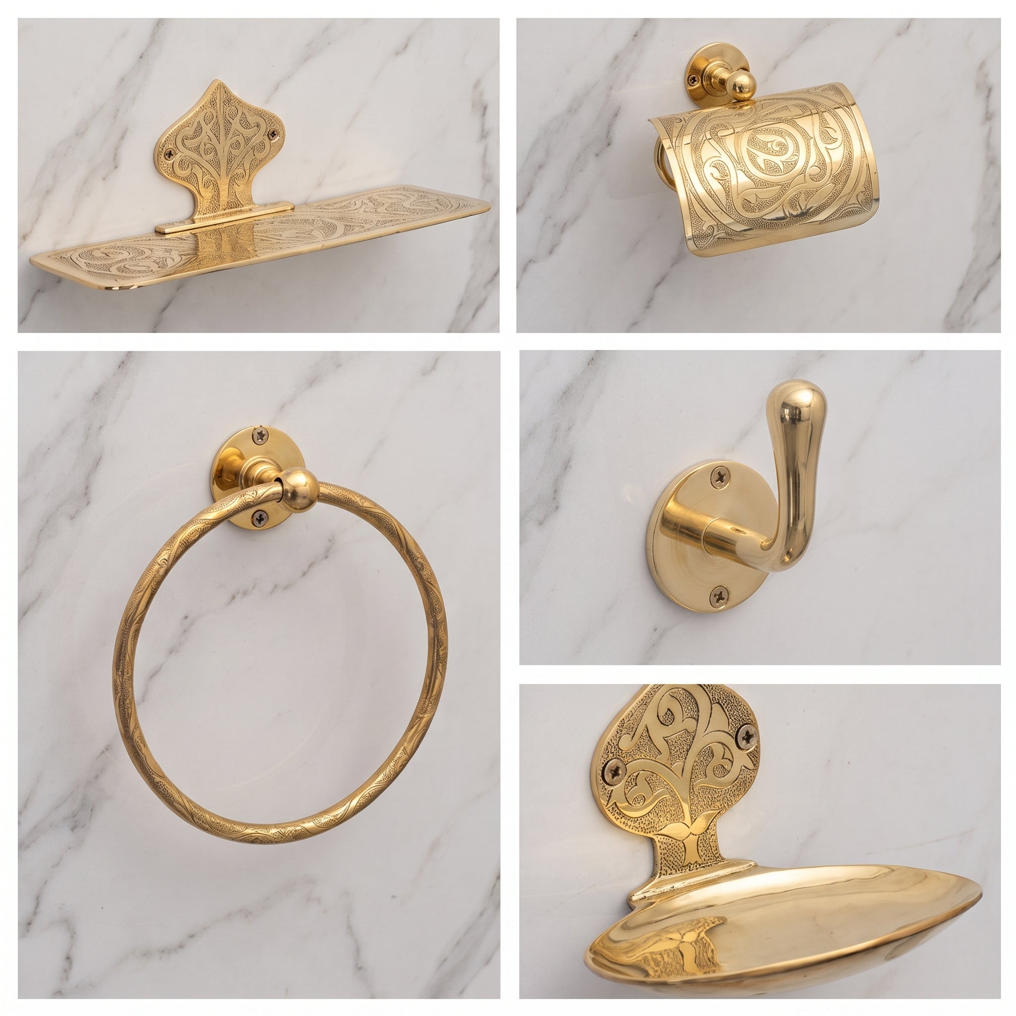 Moroccan Bathroom Furniture Wall Art, Brass Bath Set of 7
