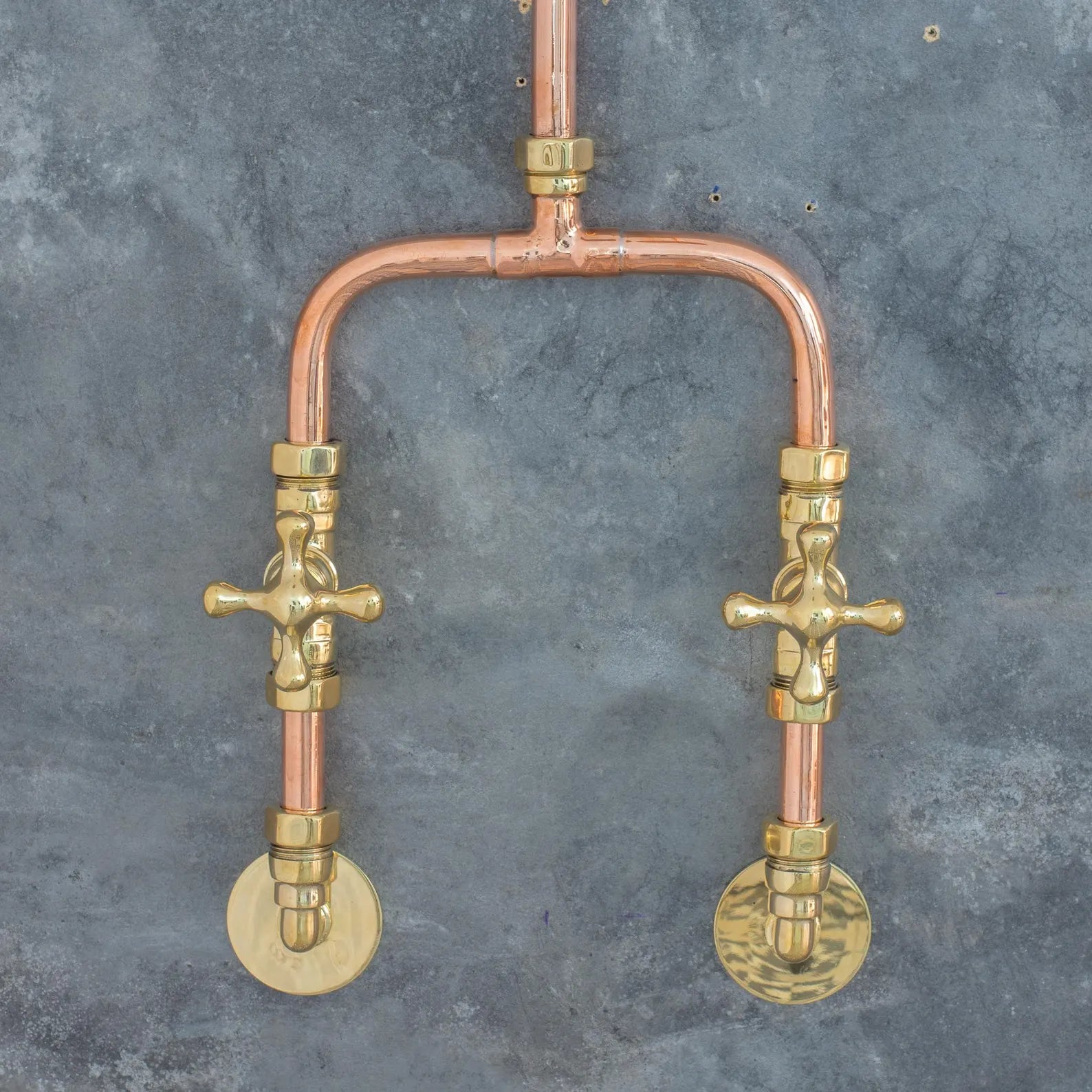 Outdoor Copper Shower Fixture, Copper Rainfall Shower Hot And Cold, Rustic Outdoor Rain Shower