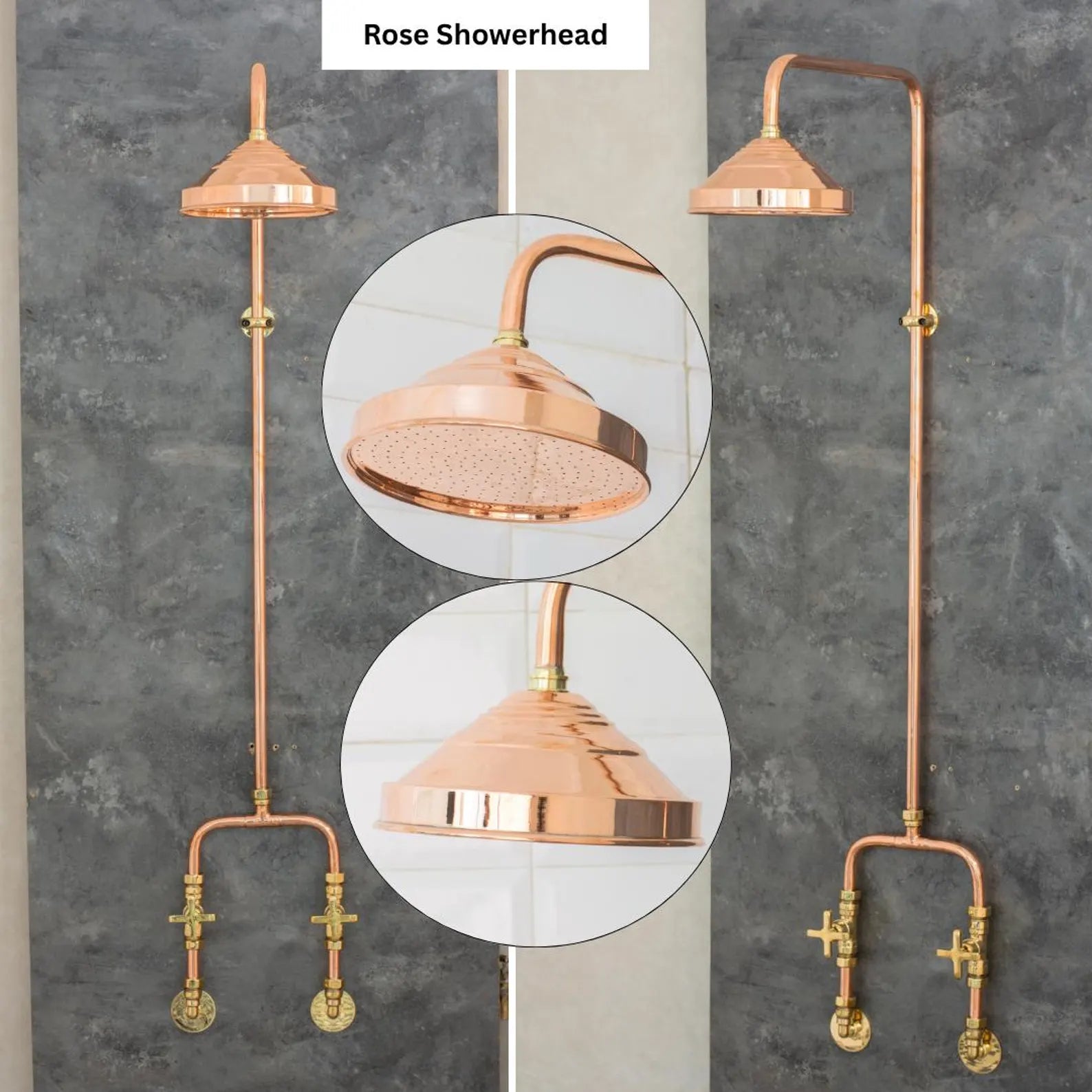 Outdoor Copper Shower Fixture, Copper Rainfall Shower Hot And Cold, Rustic Outdoor Rain Shower
