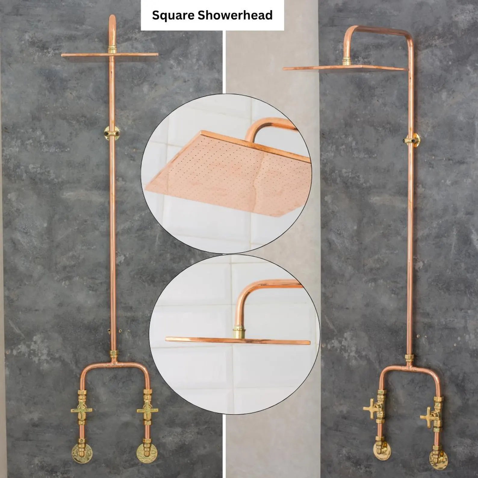 Outdoor Copper Shower Fixture, Copper Rainfall Shower Hot And Cold, Rustic Outdoor Rain Shower