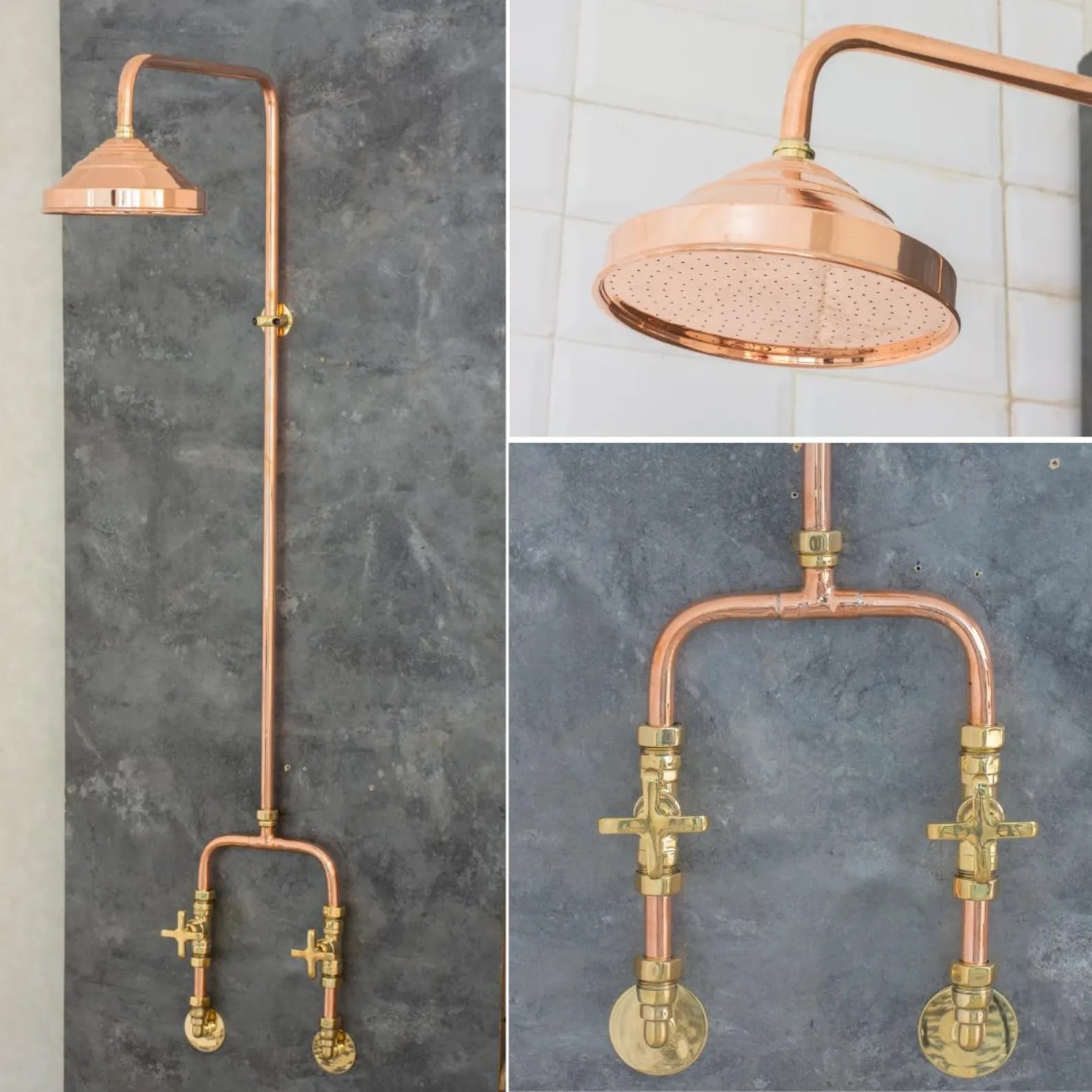 Outdoor Copper Shower Fixture, Copper Rainfall Shower Hot And Cold, Rustic Outdoor Rain Shower