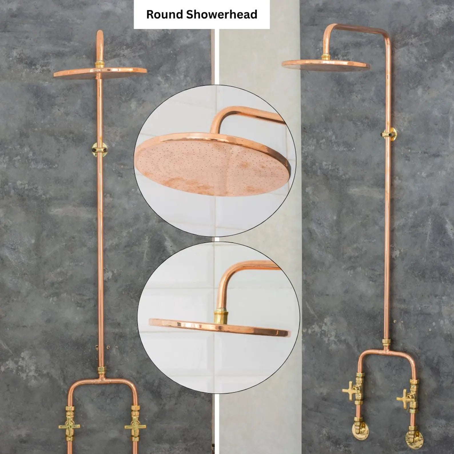 Outdoor Copper Shower Fixture, Copper Rainfall Shower Hot And Cold, Rustic Outdoor Rain Shower